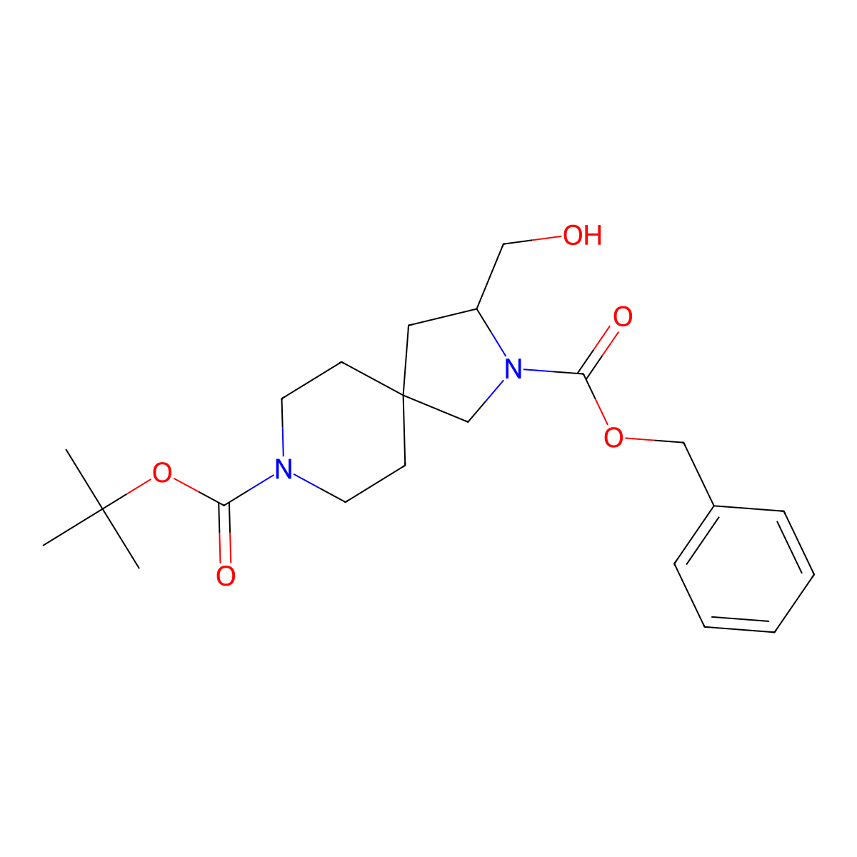 2-Benzyl 8-tert-butyl 3-(hydroxymethyl)-2,8-diazaspiro[4.5]decane-2,8-dicarboxylate molecular structure, CAS 1445951-71-2