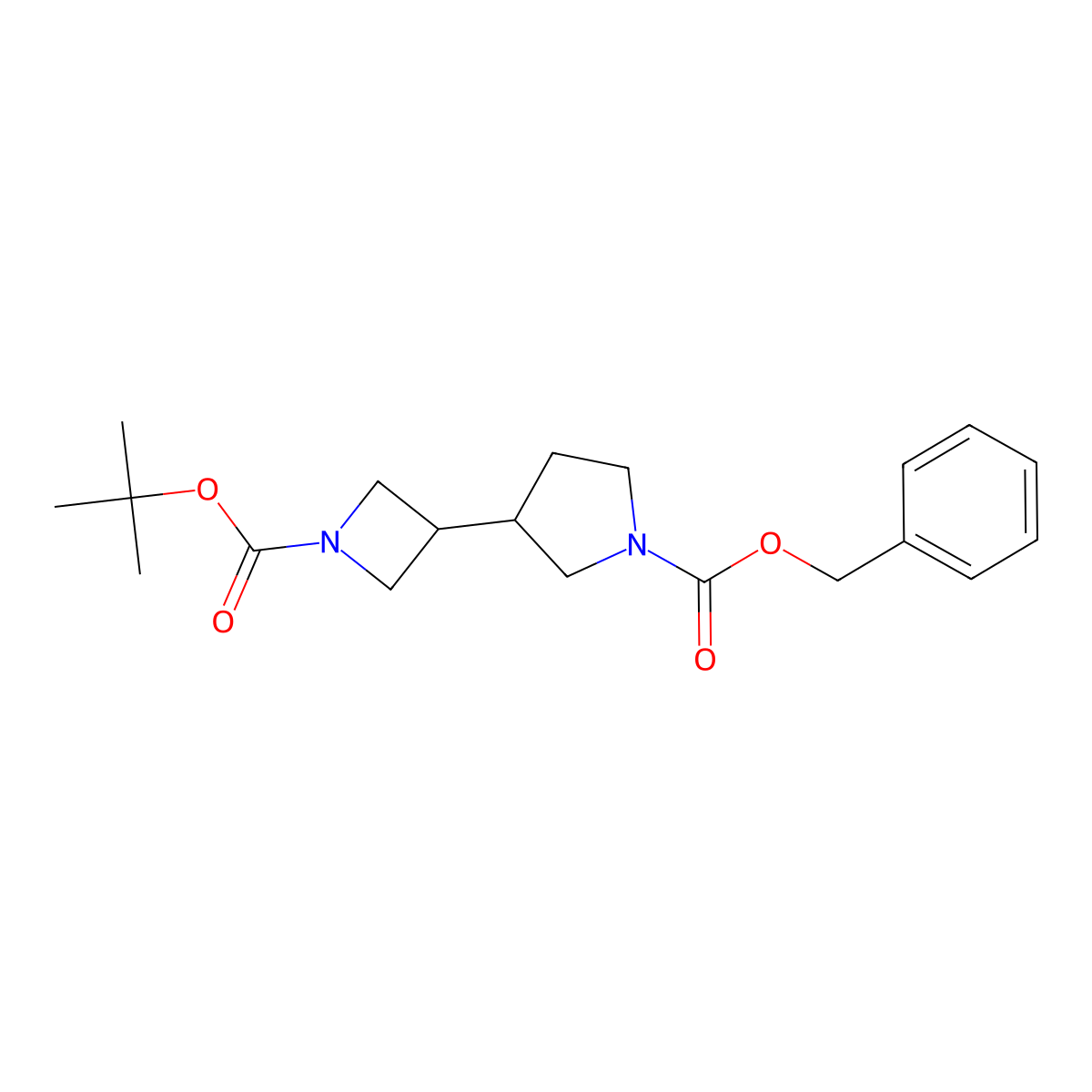 Benzyl 3-(1-(tert-butoxycarbonyl)azetidin-3-yl)pyrrolidine-1-carboxylate molecular structure, CAS 1445951-73-4