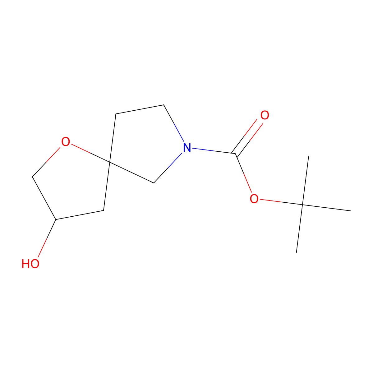 Racemic-(3r,5s)-tert-butyl 3-hydroxy-1-oxa-7-azaspiro[4.4]nonane-7-carboxylate molecular structure, CAS 1445951-77-8