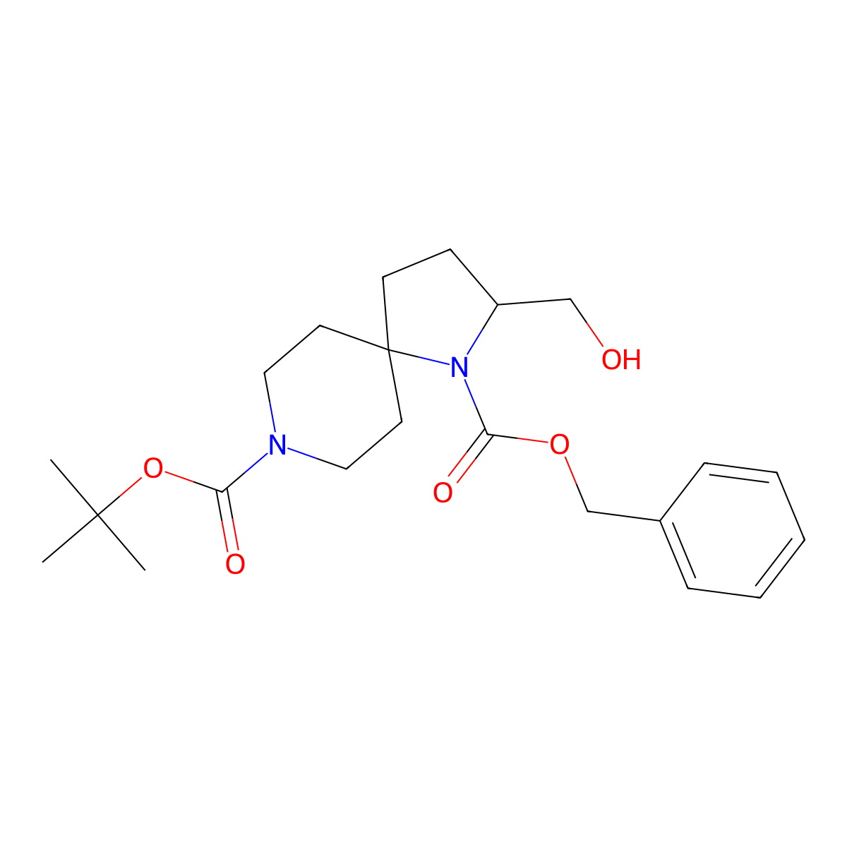 1-Benzyl 8-tert-butyl 2-(hydroxymethyl)-1,8-diazaspiro[4.5]decane-1,8-dicarboxylate molecular structure, CAS 1445951-83-6