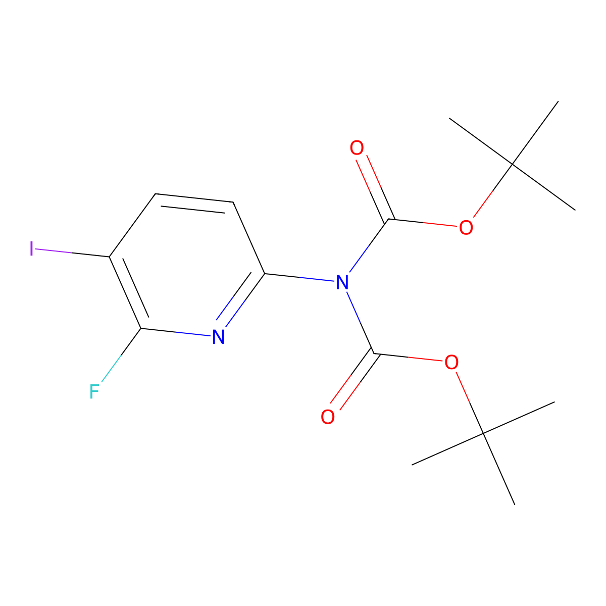 Di-tert-butyl (6-fluoro-5-iodopyridin-2-yl)iminodicarbonate molecular structure, CAS 1445962-36-6