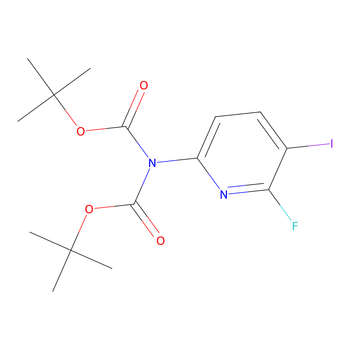 Di-tert-butyl (6-fluoro-5-iodopyridin-2-yl)iminodicarbonate molecular structure, CAS 1445962-36-6