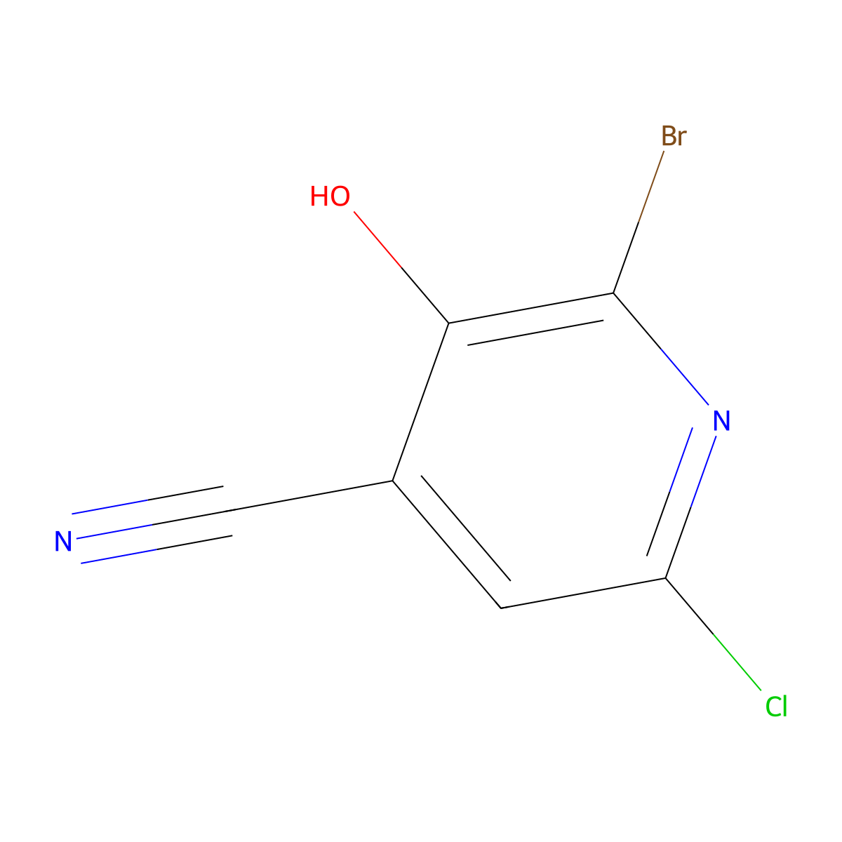 2-Bromo-6-chloro-3-hydroxyisonicotinonitrile molecular structure, CAS 1445968-08-0