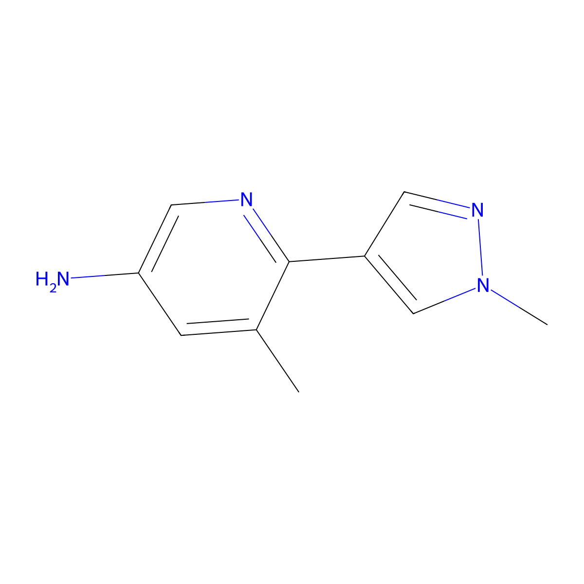 5-Methyl-6-(1-methylpyrazol-4-yl)pyridin-3-amine molecular structure, CAS 1445968-83-1