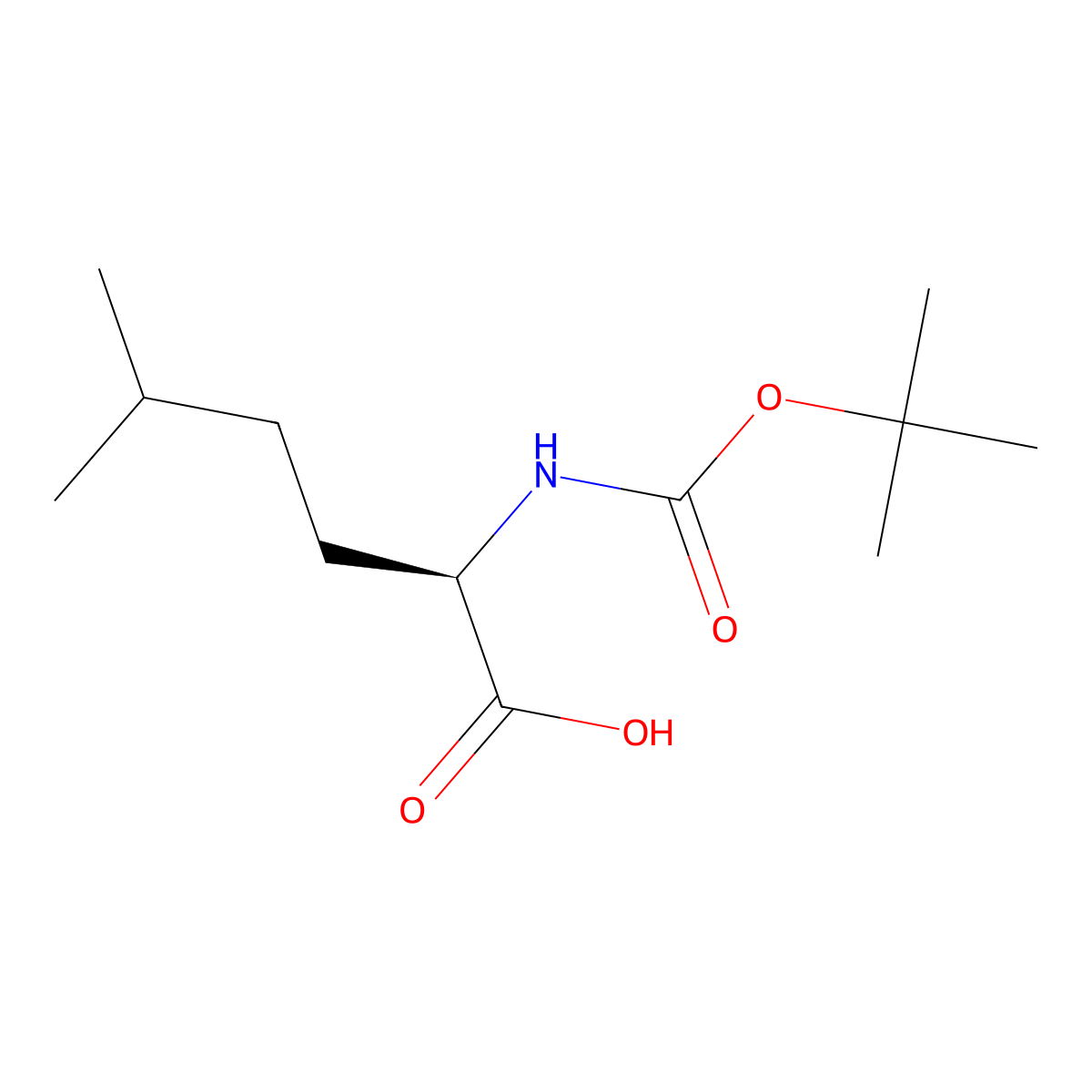 (R)-2-((tert-Butoxycarbonyl)amino)-5-methylhexanoic acid molecular structure, CAS 1445976-44-2
