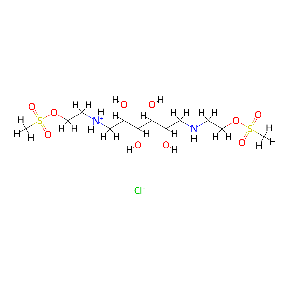 1,6-Dideoxy-1,6-bis((2-((methanesulfonyl)oxy)ethyl)amino)hexitol--hydrogen chloride (1/1) molecular structure, CAS 1446-35-1