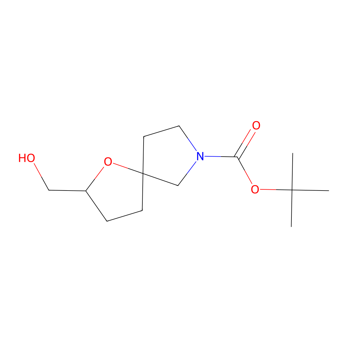 Racemic-(2R,5R)-Tert-Butyl 2-(Hydroxymethyl)-1-Oxa-7-Azaspiro[4.4]Nonane-7-Carboxylate molecular structure, CAS 1446012-37-8