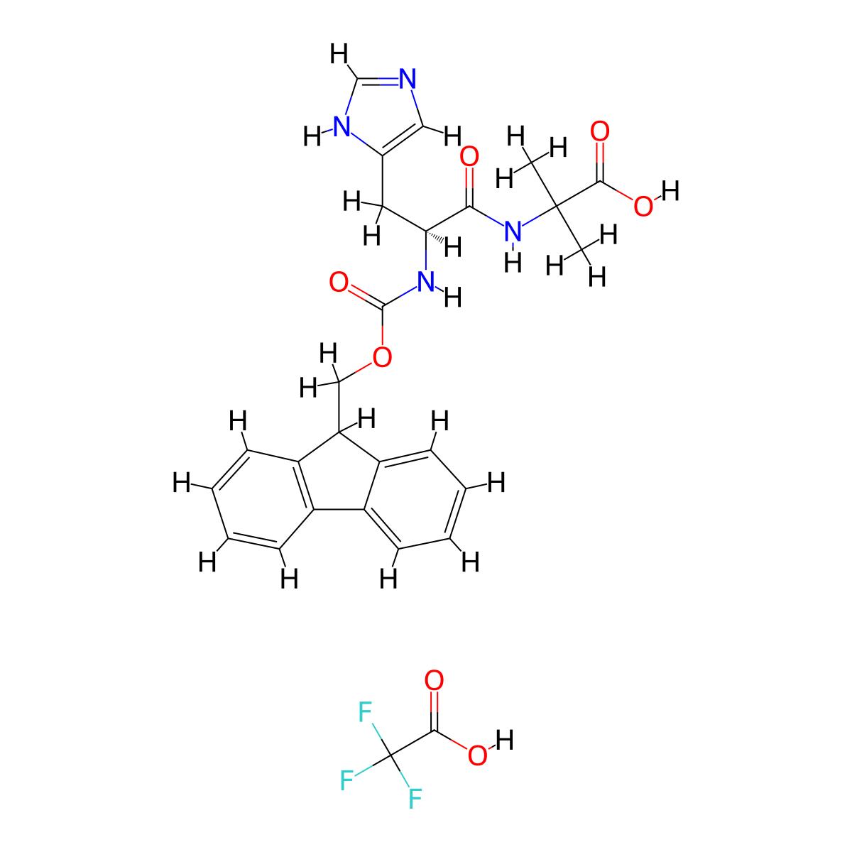 2-(((2S)-2-(9H-fluoren-9-ylmethoxycarbonylamino)-3-(1H-imidazol-5-yl)propanoyl)amino)-2-methyl-propanoic acid Trifluoroacetic acid salt (1:1) molecular structure, CAS 1446013-08-6