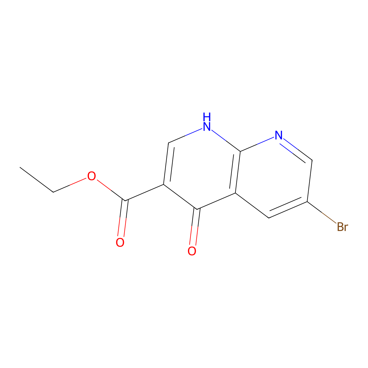 Ethyl 6-bromo-4-oxo-1,4-dihydro-1,8-naphthyridine-3-carboxylate molecular structure, CAS 1446022-58-7