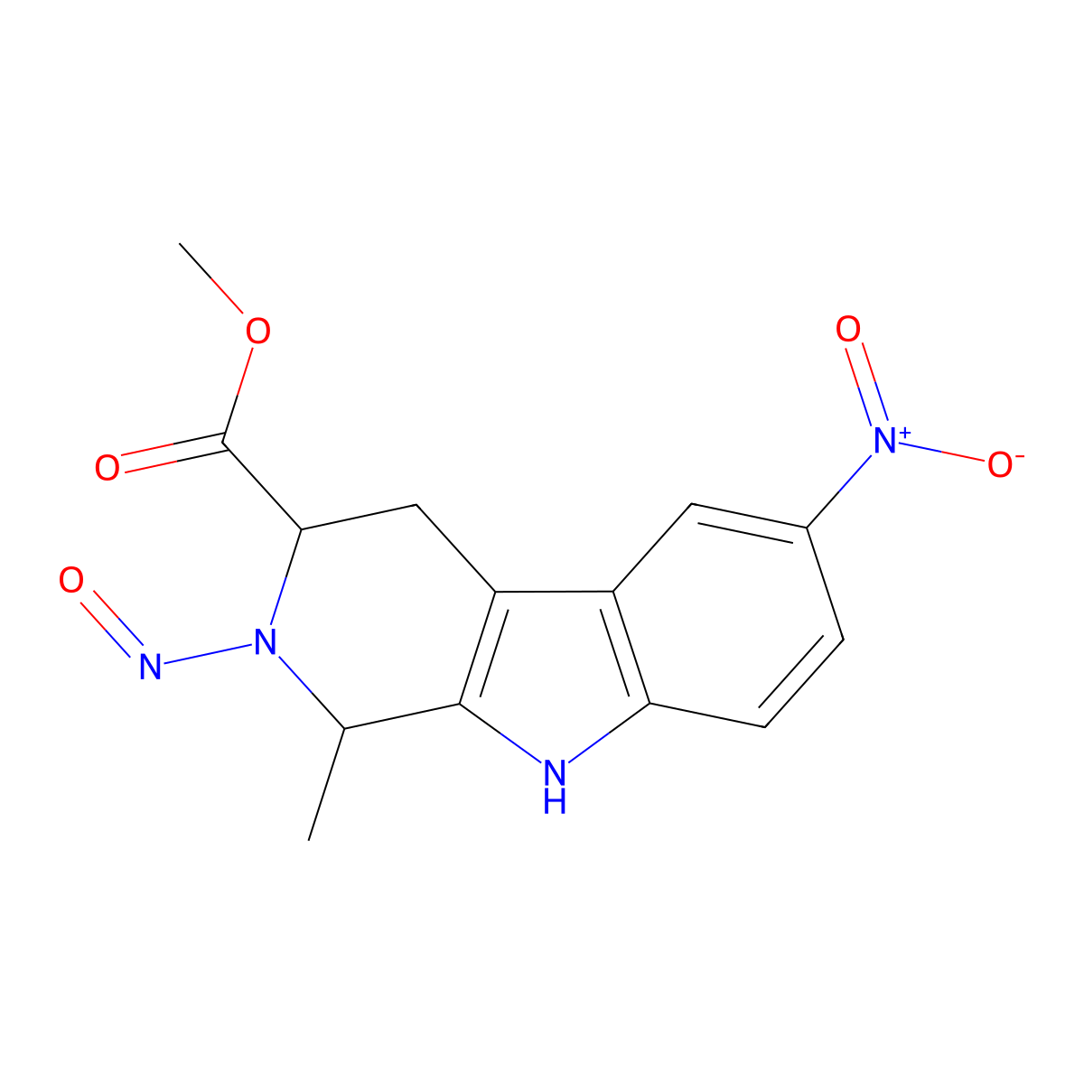 2,3,4,9-Tetrahydro-1-methyl-6-nitro-2-nitroso-1H-pyrido(3,4-b)indole-3-carboxylic acid, methyl ester molecular structure, CAS 144605-96-9