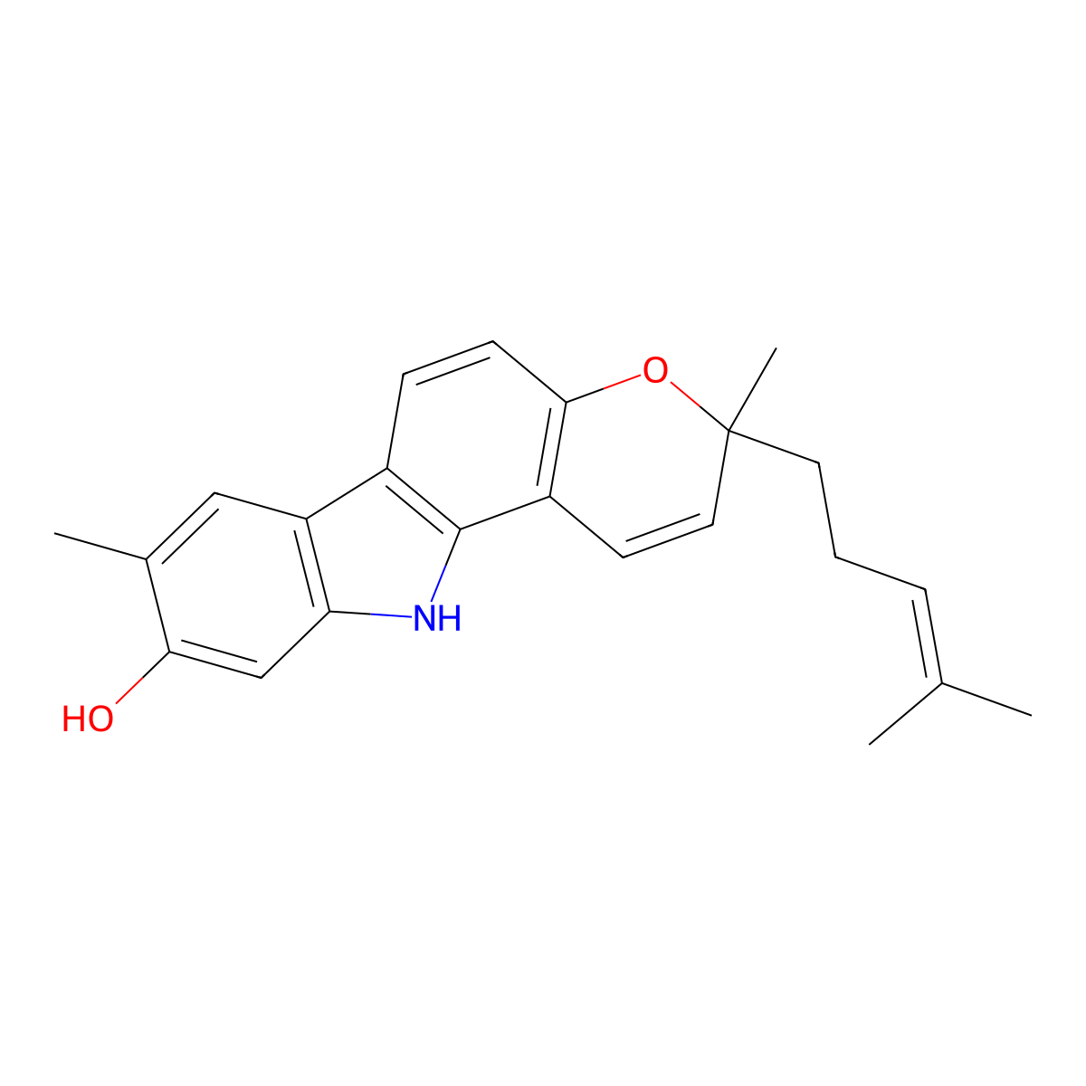 3,8-Dimethyl-3-(4-methylpent-3-en-1-yl)-3,11-dihydropyrano(3,2-a)carbazol-9-ol molecular structure, CAS 144606-95-1