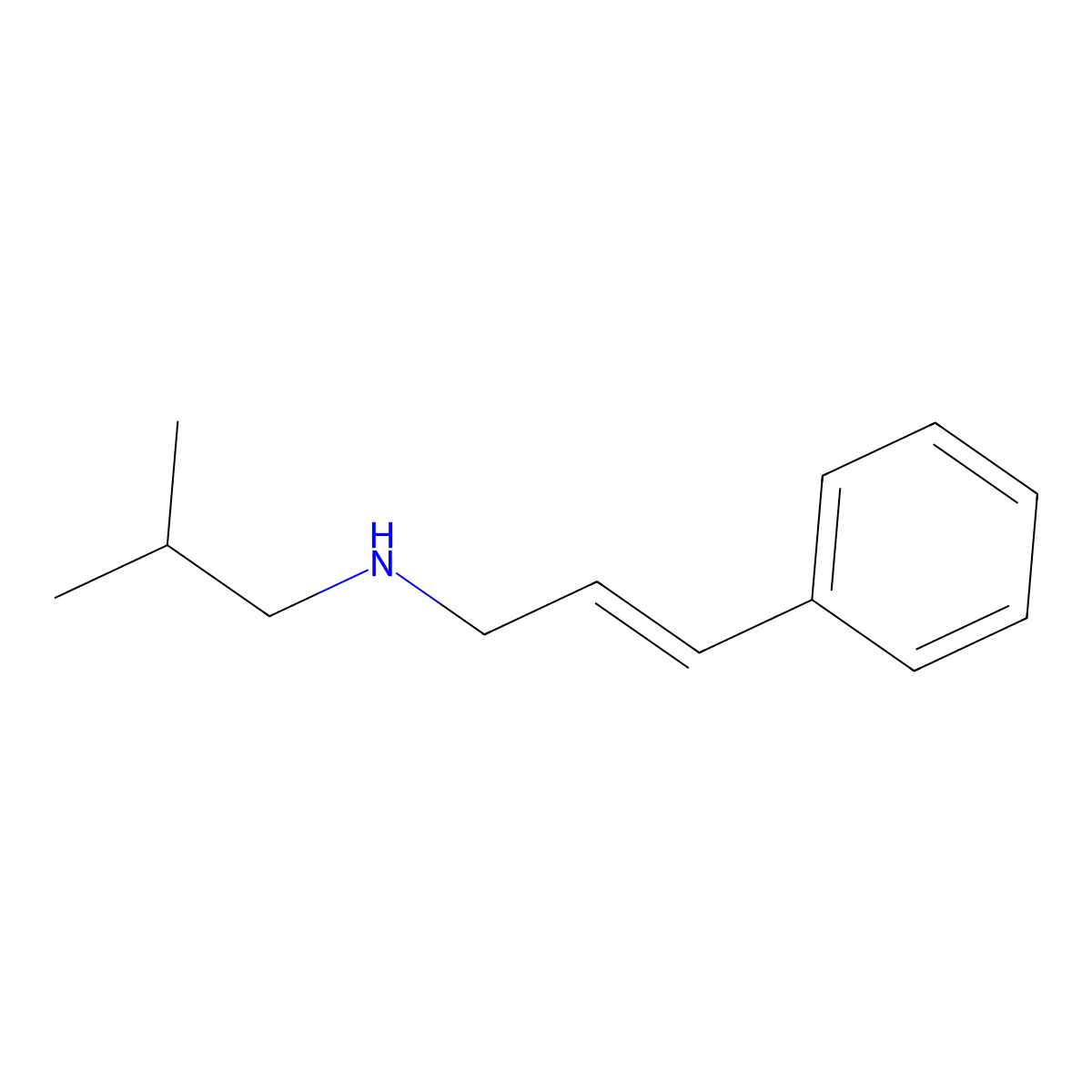 2-Propen-1-amine, N-(2-methylpropyl)-3-phenyl-, (2E)- molecular structure, CAS 144608-94-6