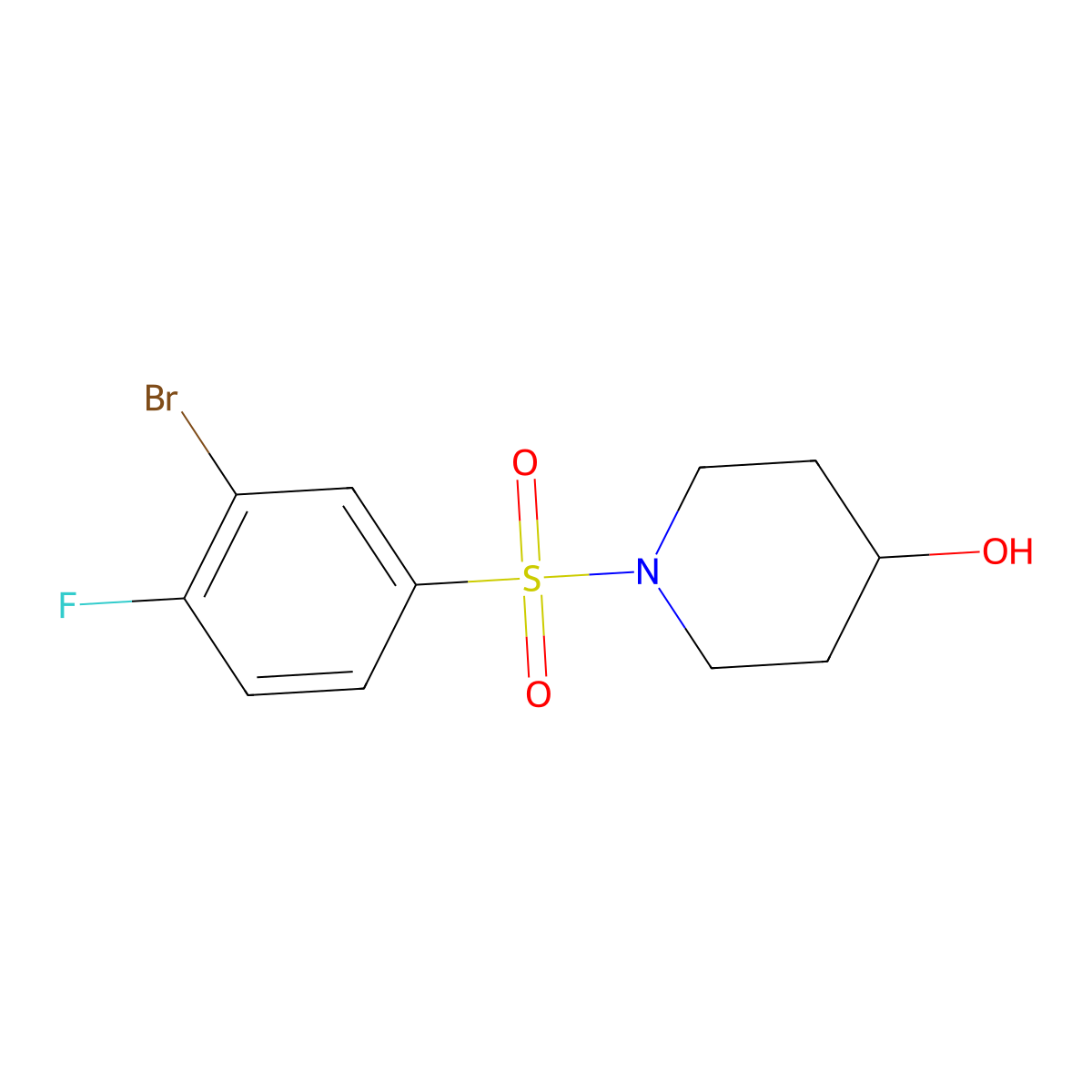 1-((3-Bromo-4-fluorophenyl)sulfonyl)piperidin-4-ol molecular structure, CAS 1446237-72-4