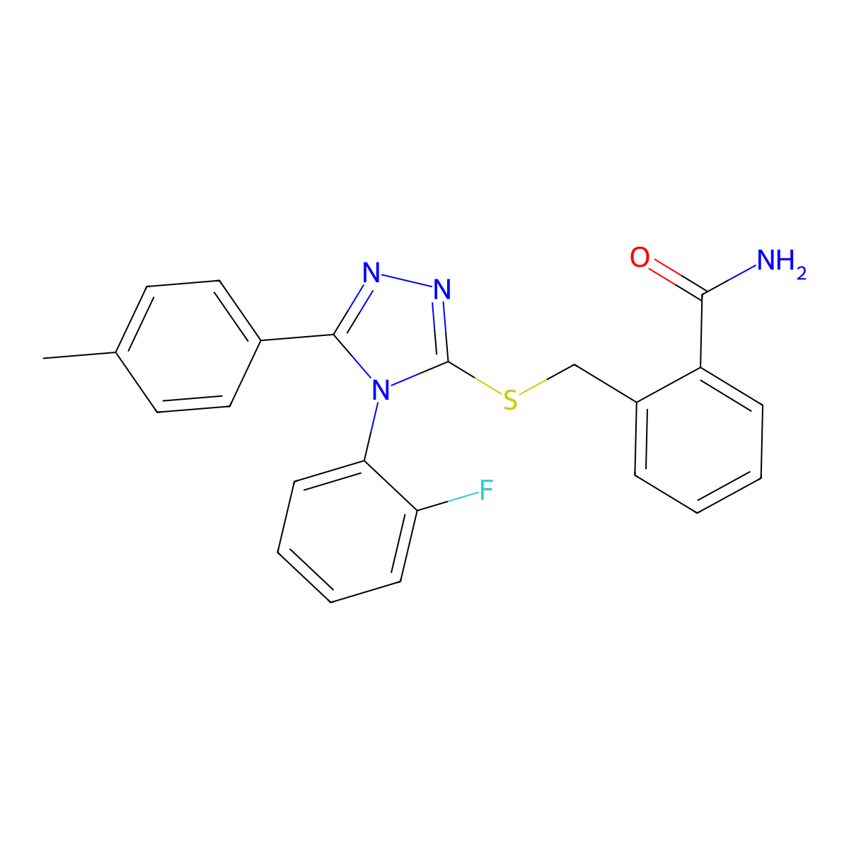 2-({[4-(2-fluorophenyl)-5-(4-methylphenyl)-4H-1,2,4-triazol-3-yl]sulfanyl}methyl)benzamide molecular structure, CAS 1446251-29-1