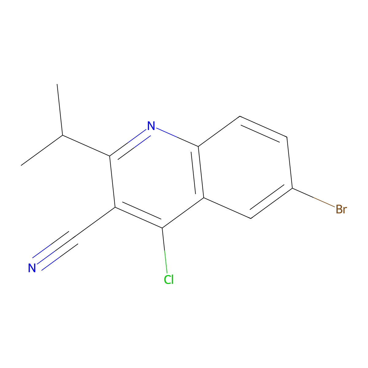 6-Bromo-4-chloro-2-isopropylquinoline-3-carbonitrile molecular structure, CAS 1446282-16-1