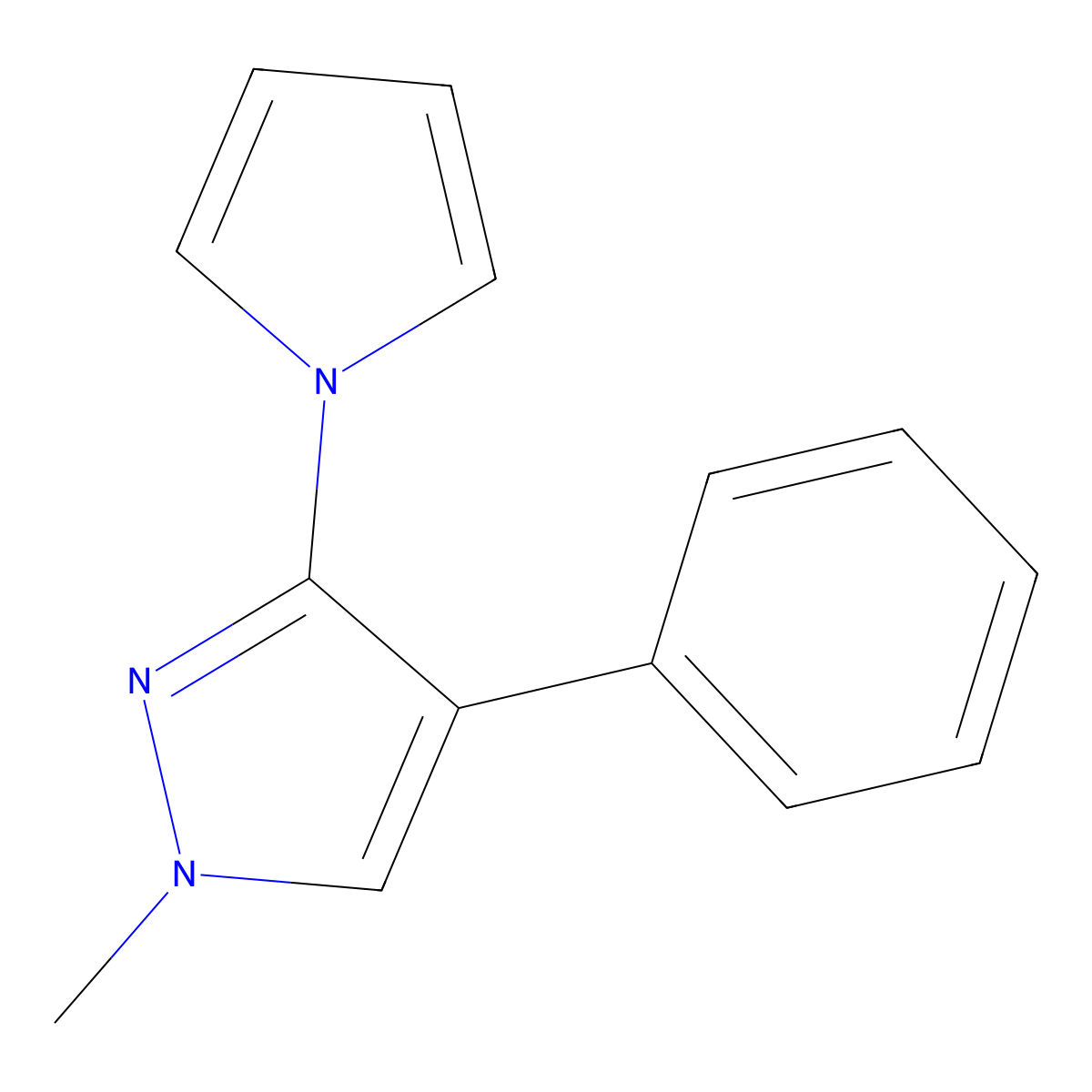 1-methyl-4-phenyl-3-(1H-pyrrol-1-yl)-1H-pyrazole molecular structure, CAS 1446352-67-5