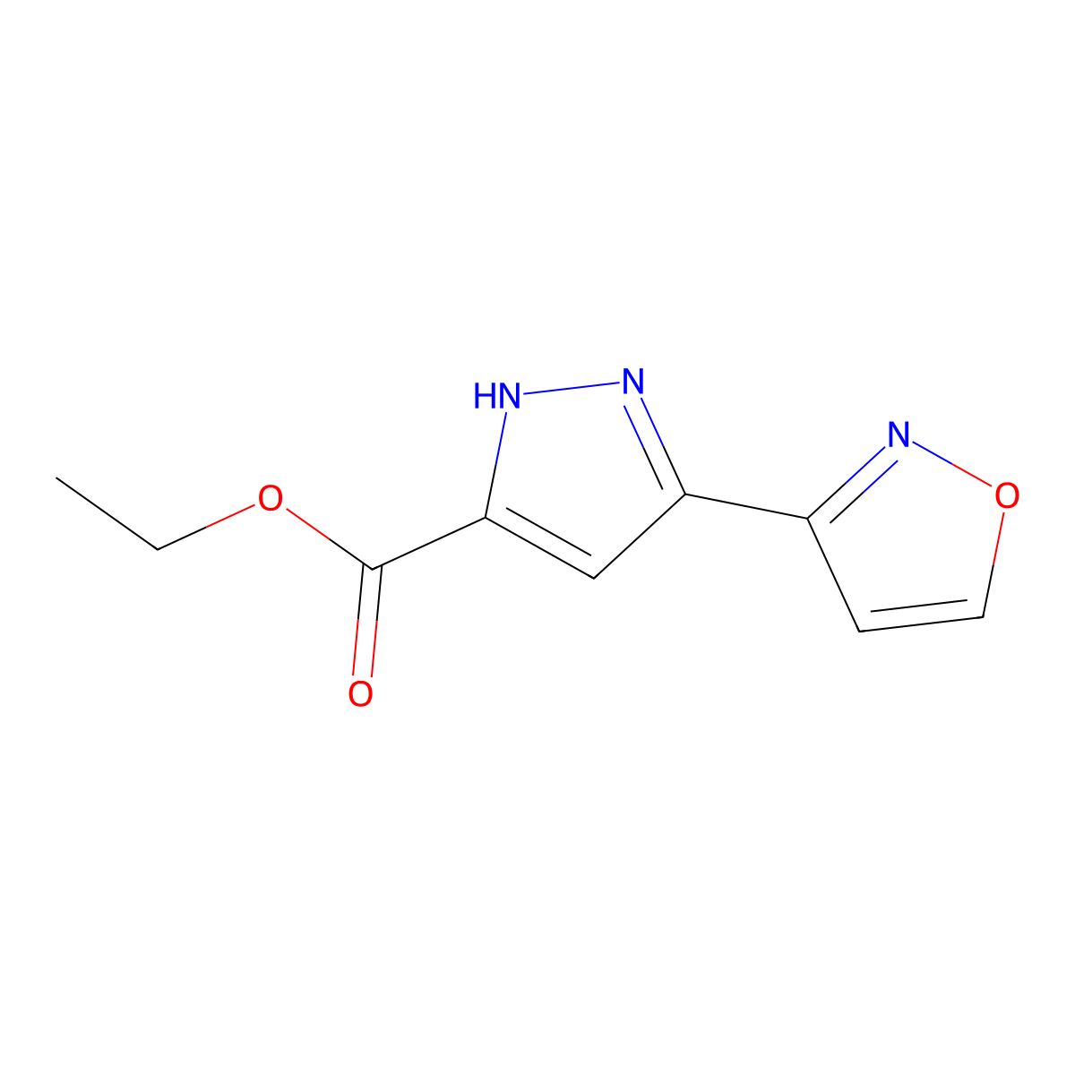 Ethyl 5-(isoxazol-3-yl)-1H-pyrazole-3-carboxylate molecular structure, CAS 1446353-36-1