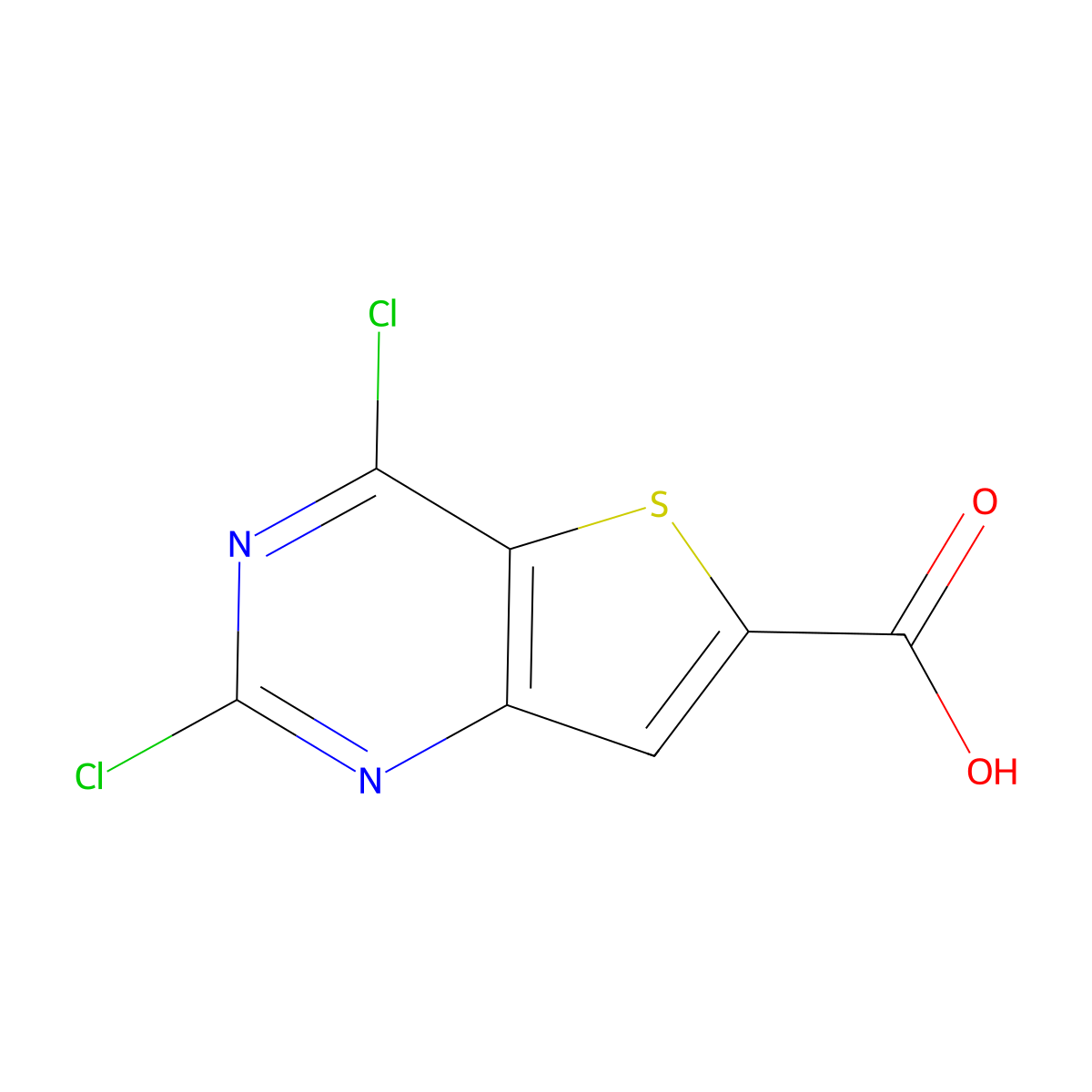 2,4-Dichlorothieno(3,2-d)pyrimidine-6-carboxylic acid molecular structure, CAS 1446407-44-8