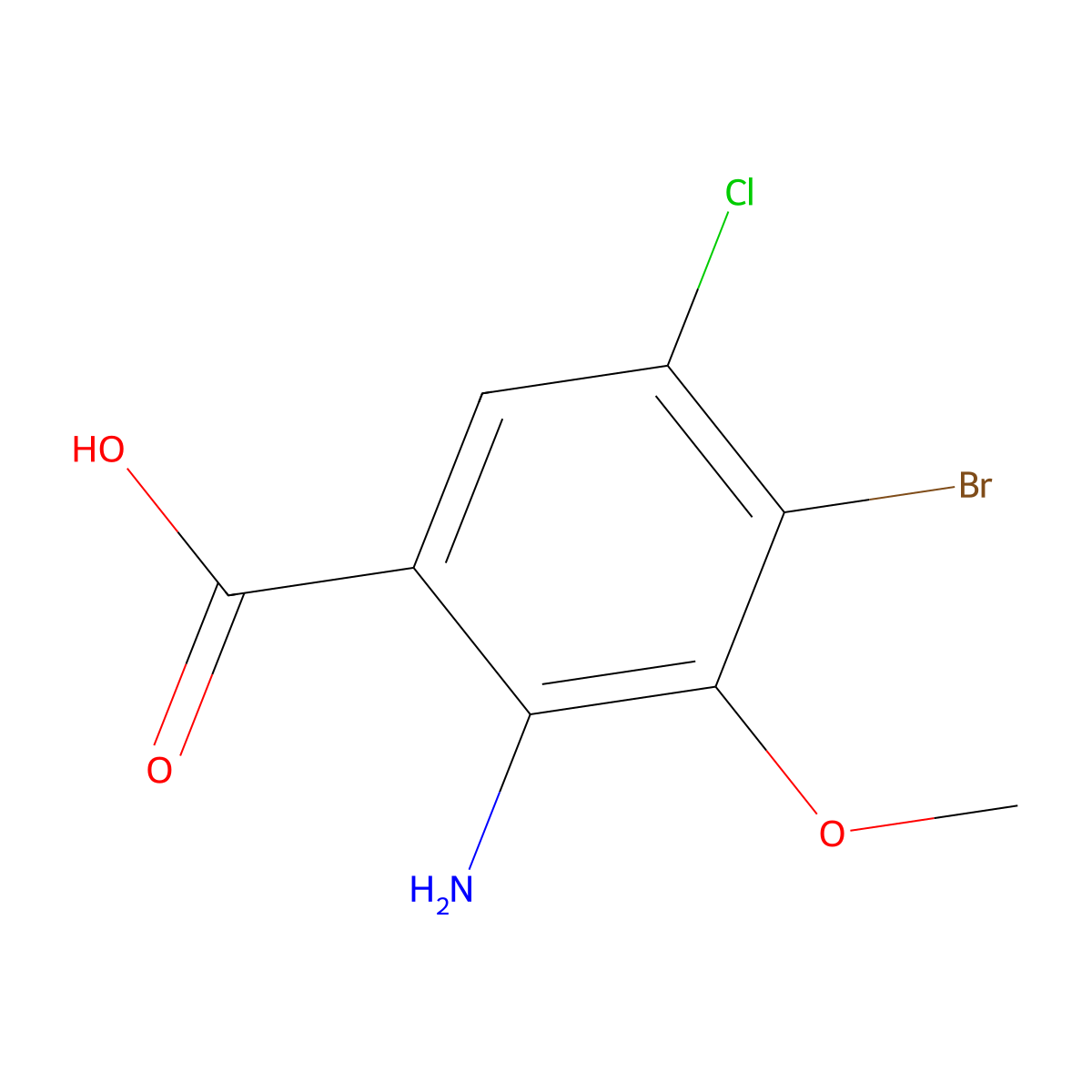 2-Amino-4-bromo-5-chloro-3-methoxybenzoic acid molecular structure, CAS 1446408-04-3