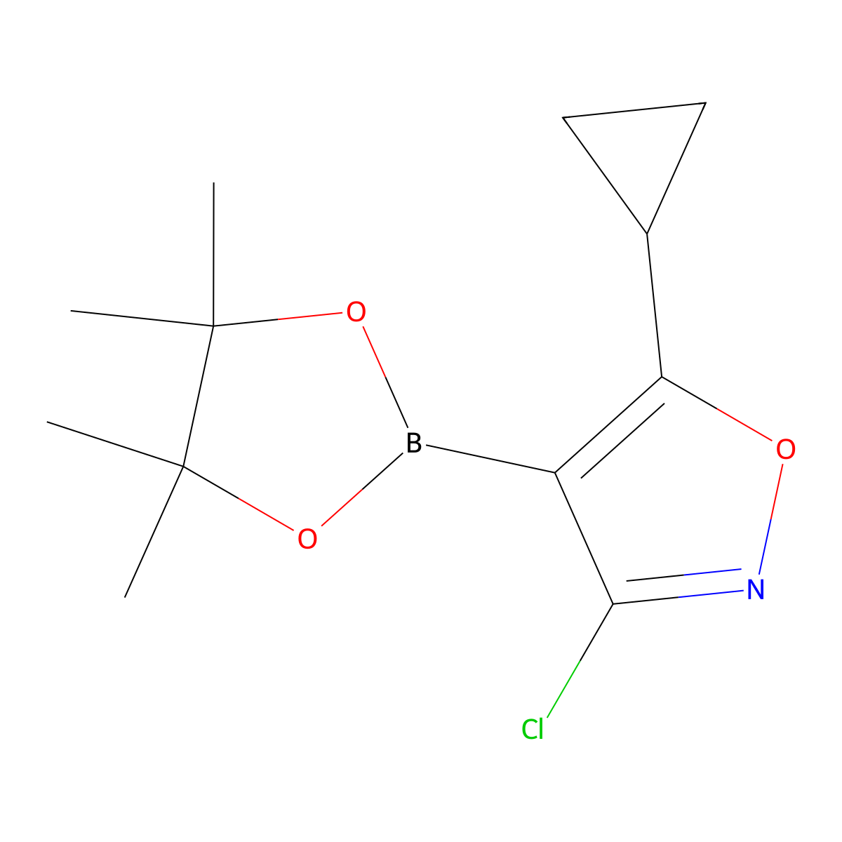 3-Chloro-5-cyclopropyl-4-(tetramethyl-1,3,2-dioxaborolan-2-yl)-1,2-oxazole molecular structure, CAS 1446443-32-8
