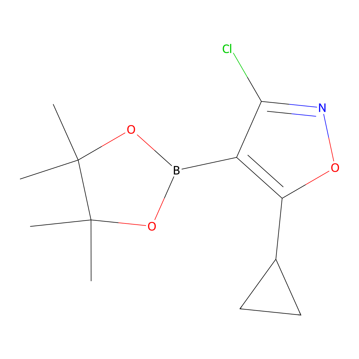 3-Chloro-5-cyclopropyl-4-(tetramethyl-1,3,2-dioxaborolan-2-yl)-1,2-oxazole molecular structure, CAS 1446443-32-8