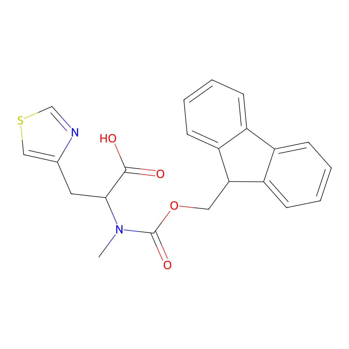 (S)-2-((((9H-fluoren-9-yl)methoxy)carbonyl)(methyl)amino)-3-(thiazol-4-yl)propanoic acid molecular structure, CAS 1446478-22-3