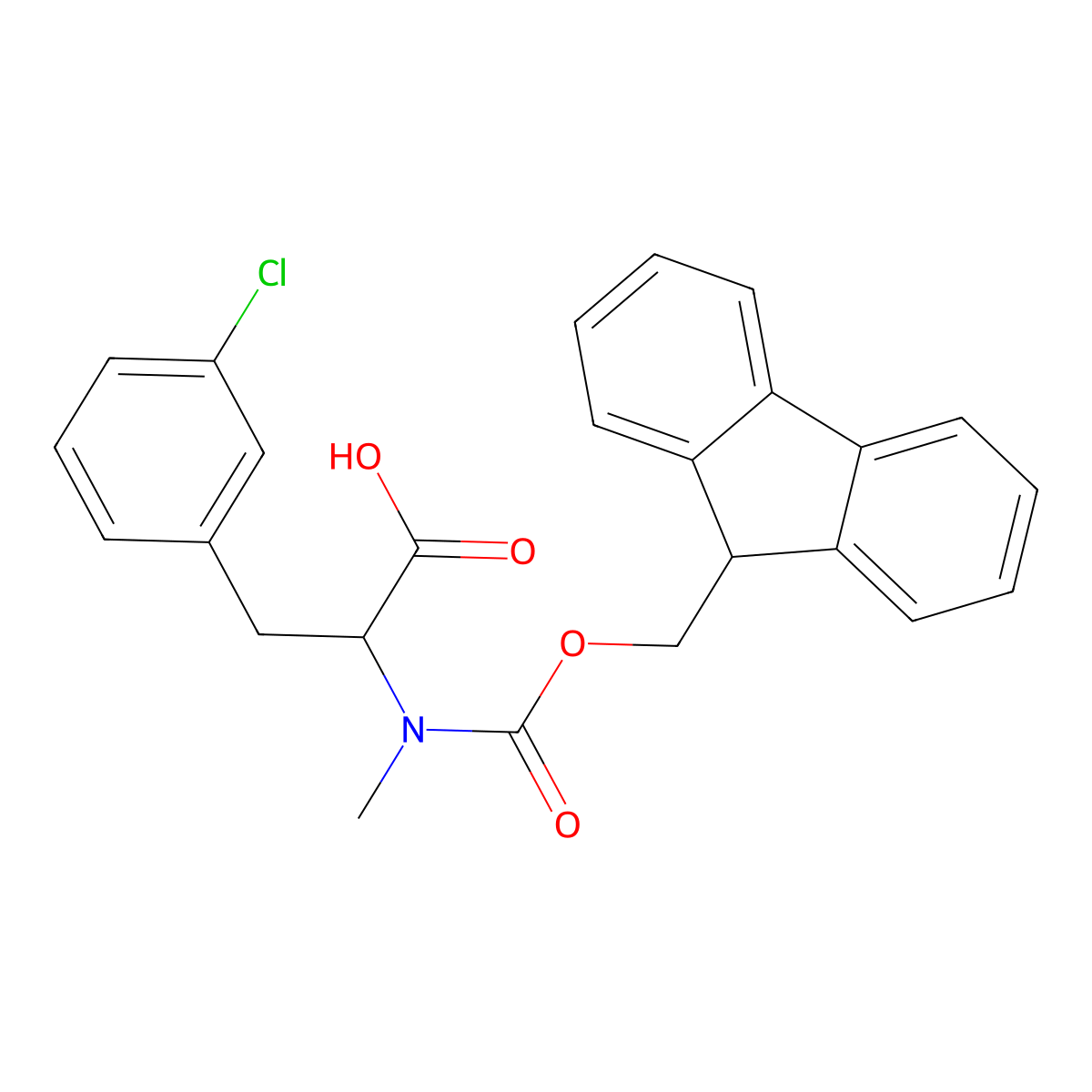 (S)-2-((((9H-Fluoren-9-yl)methoxy)carbonyl)(methyl)amino)-3-(3-chlorophenyl)propanoic acid molecular structure, CAS 1446478-28-9