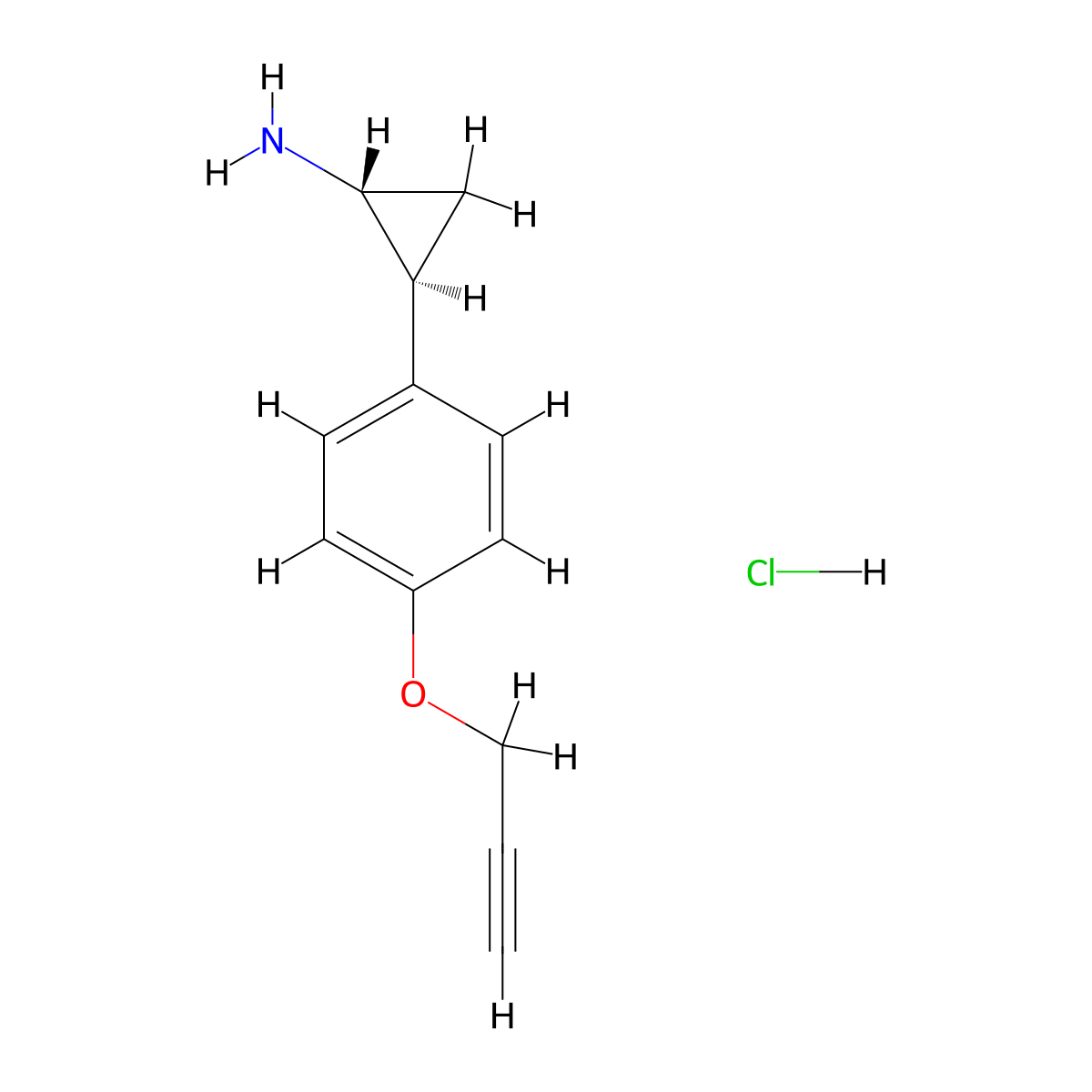 trans-(1R,2S)-2-(4-prop-2-ynoxyphenyl)cyclopropan-1-amine;hydrochloride molecular structure, CAS 1446486-65-2