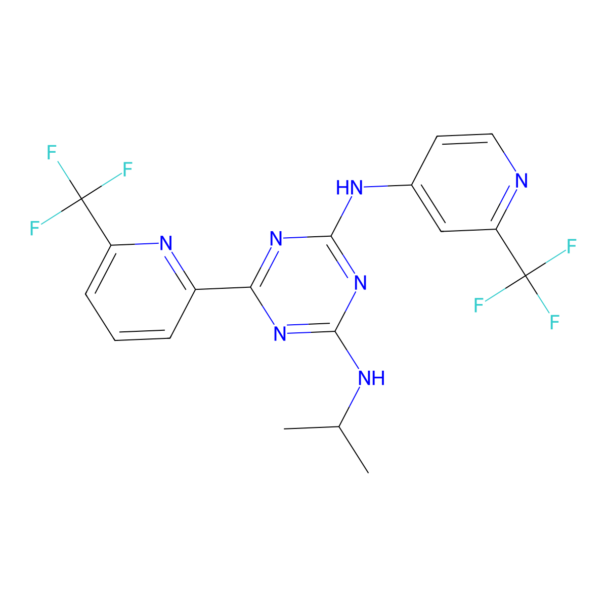 2-N-propan-2-yl-4-N-[2-(trifluoromethyl)-4-pyridinyl]-6-[6-(trifluoromethyl)-2-pyridinyl]-1,3,5-triazine-2,4-diamine molecular structure, CAS 1446501-77-4