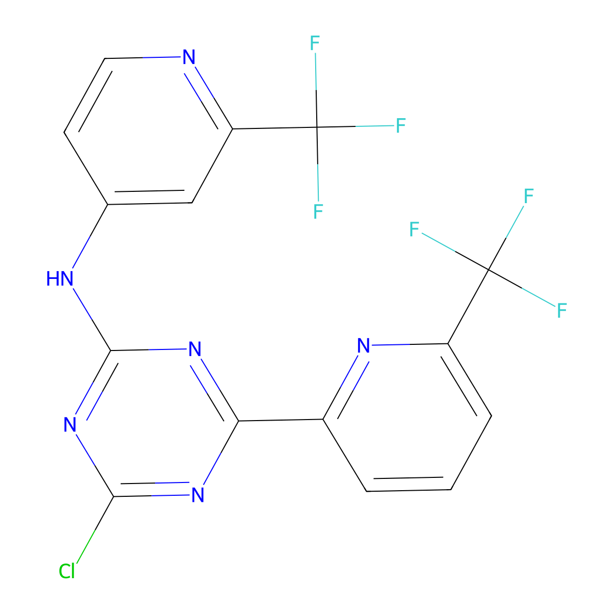 4-chloro-6-(6-(trifluoromethyl)pyridin-2-yl)-N-(2-(trifluoromethyl)pyridin-4-yl)-1,3,5-triazin-2-amine molecular structure, CAS 1446507-68-1