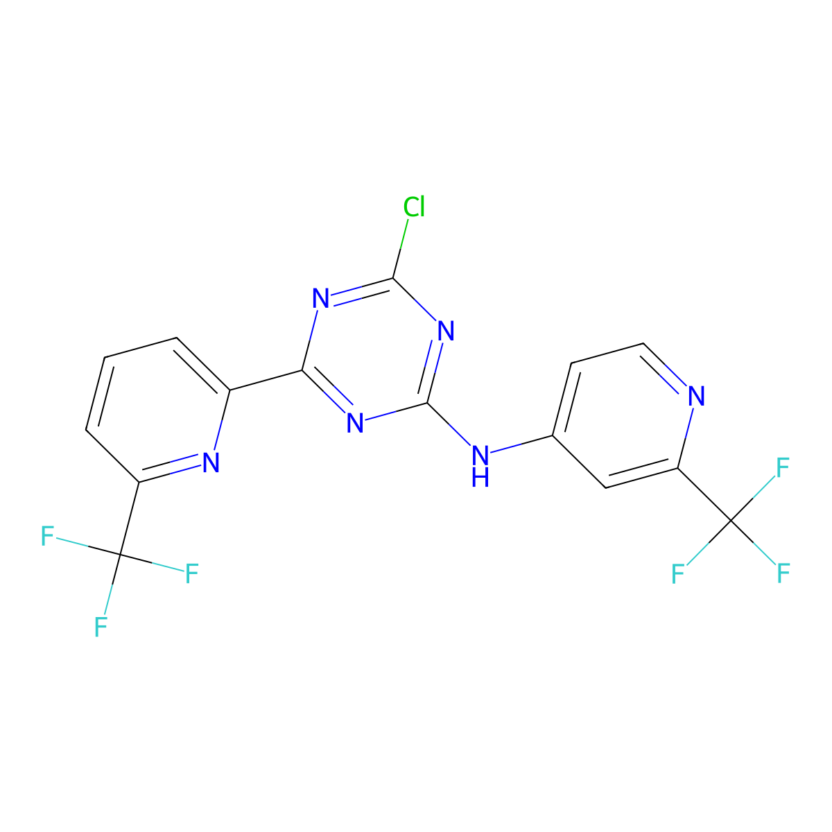 4-chloro-6-(6-(trifluoromethyl)pyridin-2-yl)-N-(2-(trifluoromethyl)pyridin-4-yl)-1,3,5-triazin-2-amine molecular structure, CAS 1446507-68-1