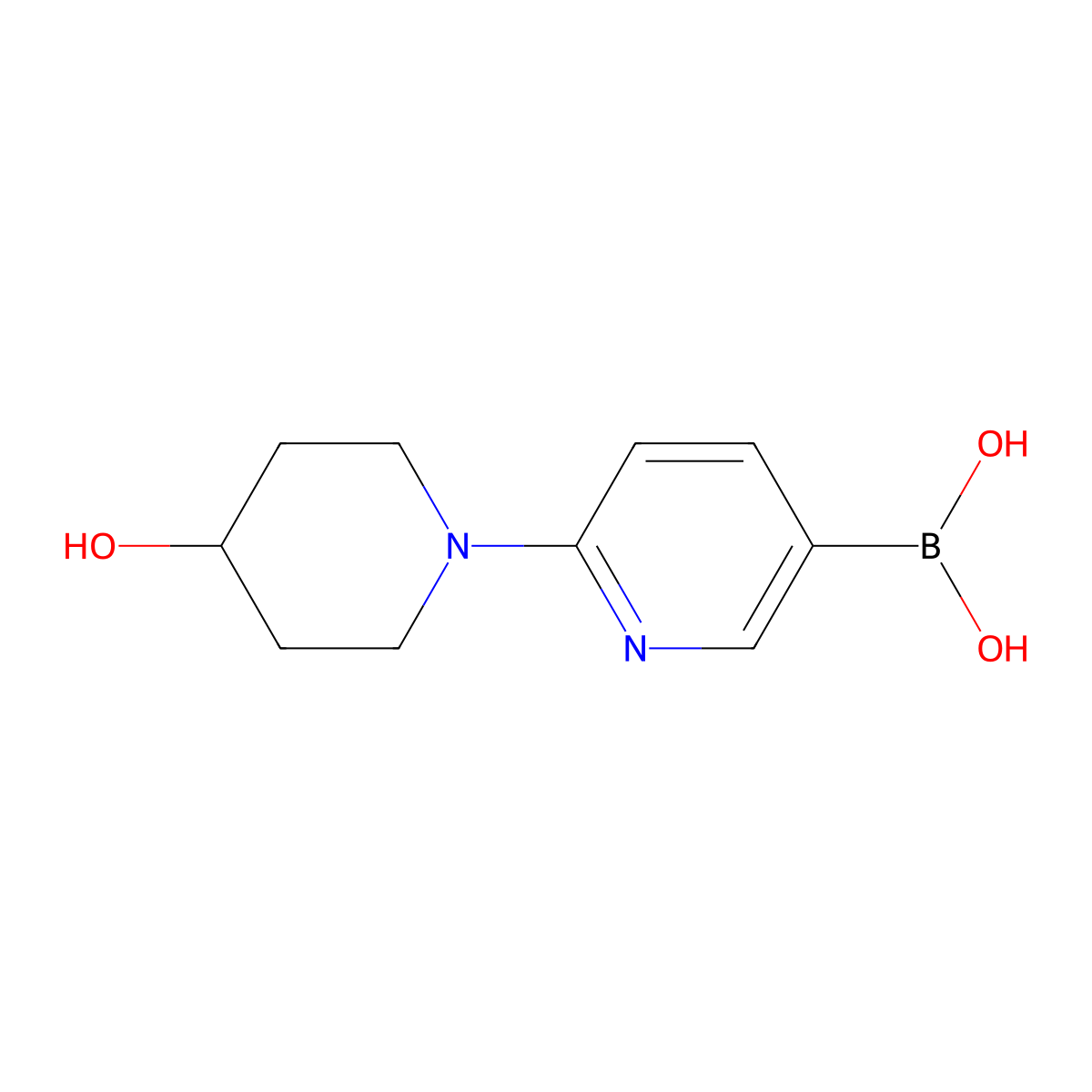 (6-(4-Hydroxypiperidin-1-yl)pyridin-3-yl)boronic acid molecular structure, CAS 1446509-85-8