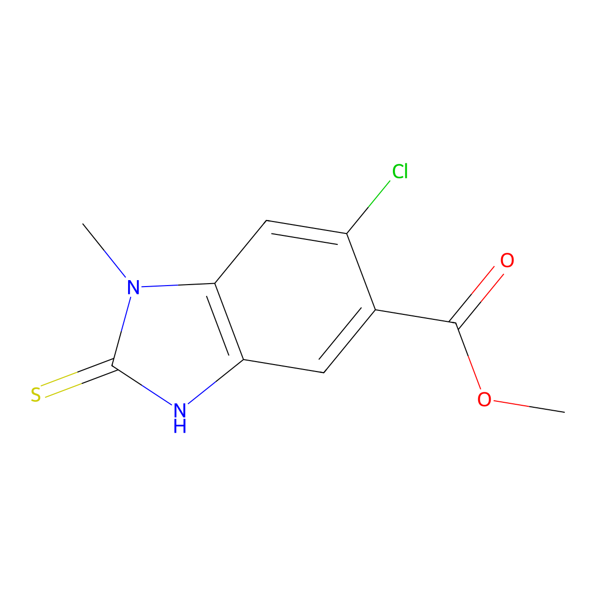 Methyl 6-chloro-2-mercapto-1-methyl-1H-benzo[d]imidazole-5-carboxylate molecular structure, CAS 1446718-18-8