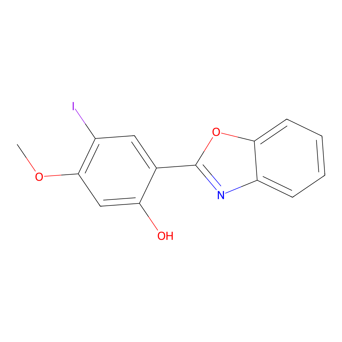 2-(Benzo[d]oxazol-2-yl)-4-iodo-5-methoxyphenol molecular structure, CAS 1446747-29-0