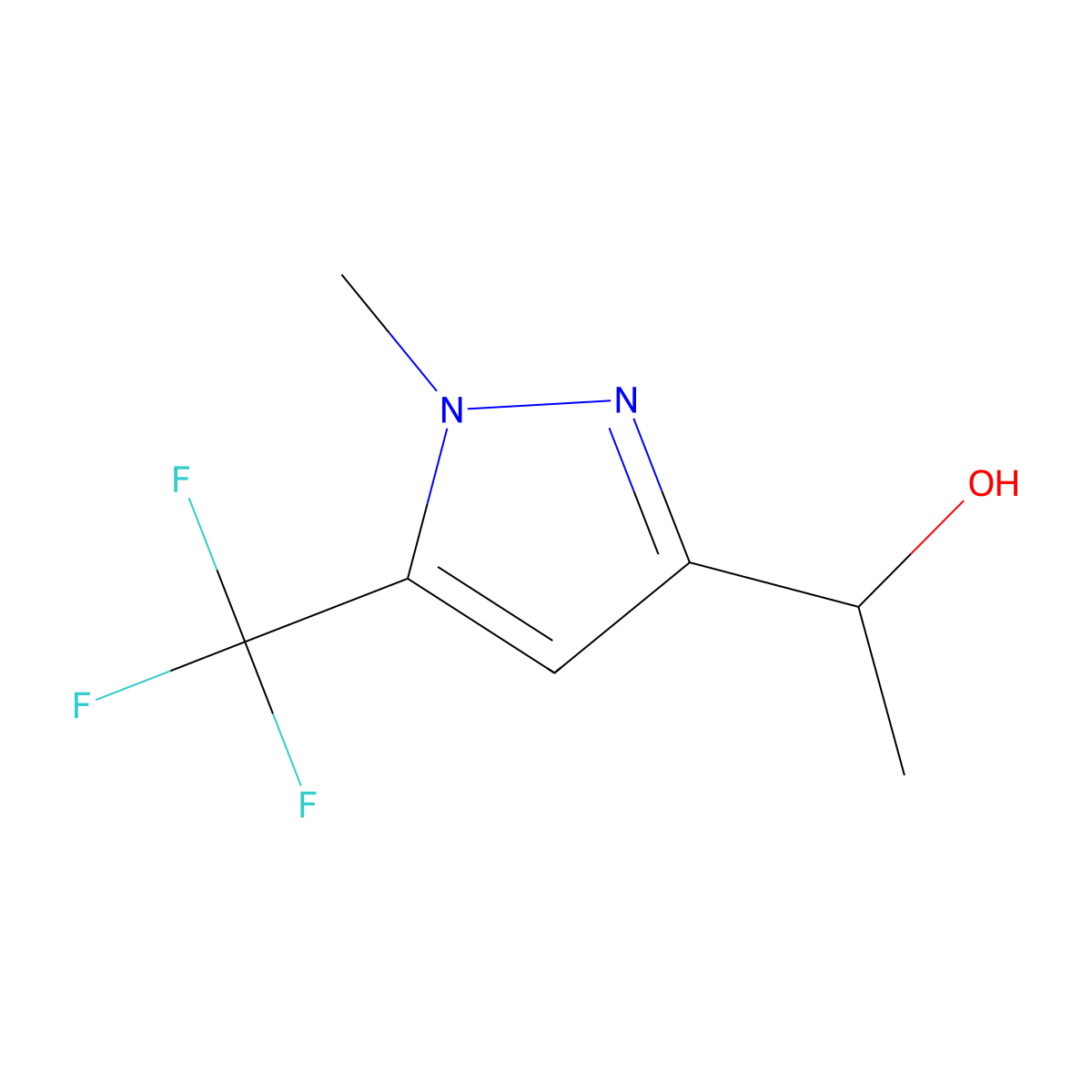1-(1-methyl-5-(trifluoromethyl)-1H-pyrazol-3-yl)ethanol molecular structure, CAS 1446786-34-0