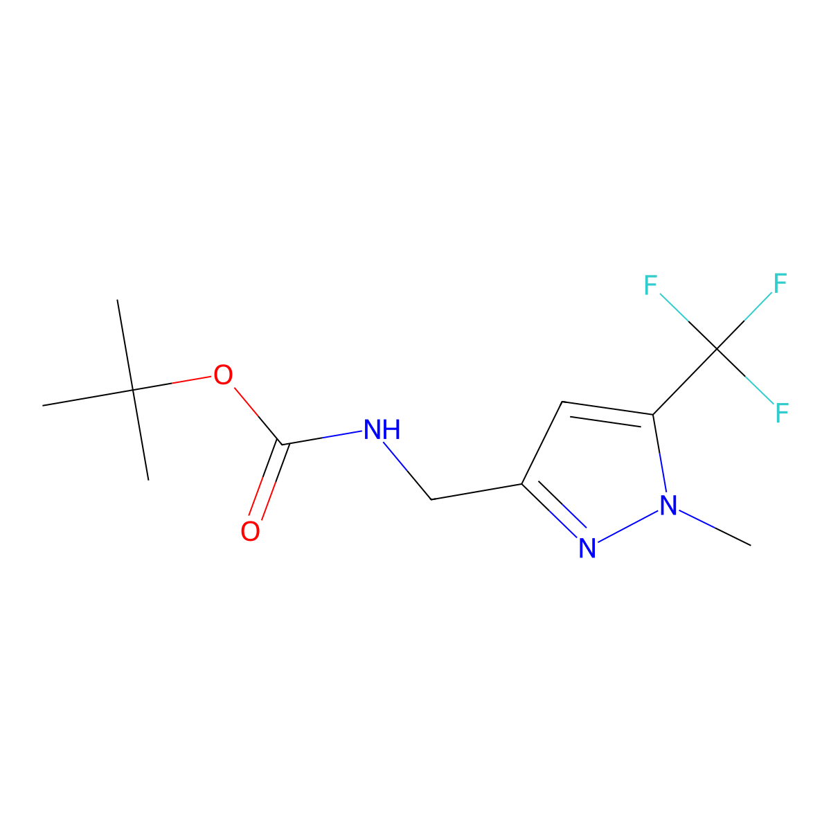 tert-butyl ((1-methyl-5-(trifluoromethyl)-1H-pyrazol-3-yl)methyl)carbamate molecular structure, CAS 1446786-36-2