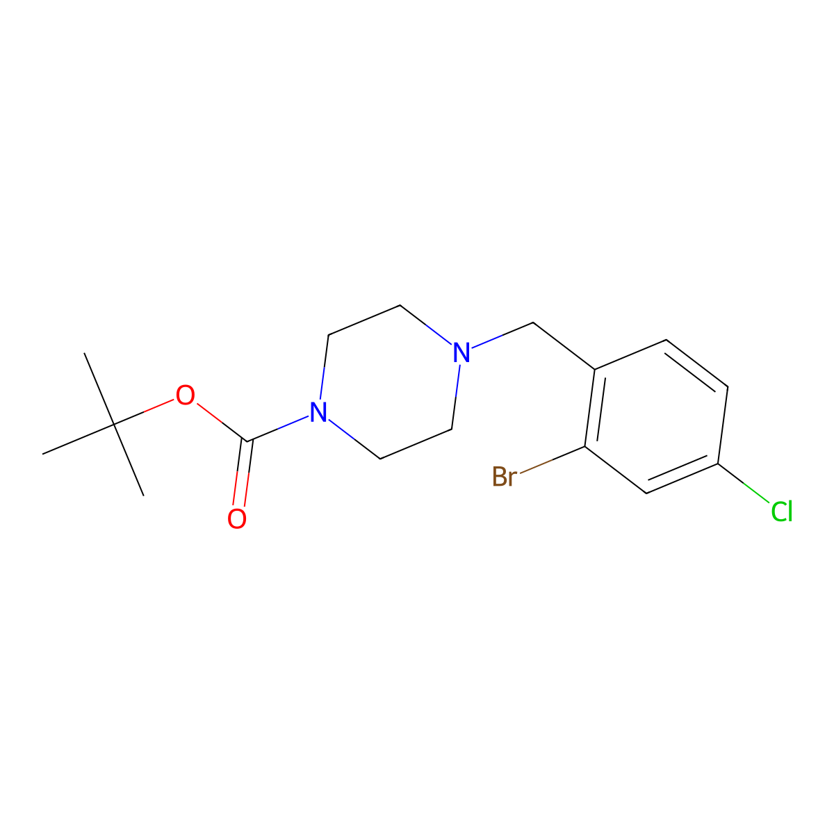 Tert-butyl 4-(2-bromo-4-chlorobenzyl)piperazine-1-carboxylate molecular structure, CAS 1446819-23-3