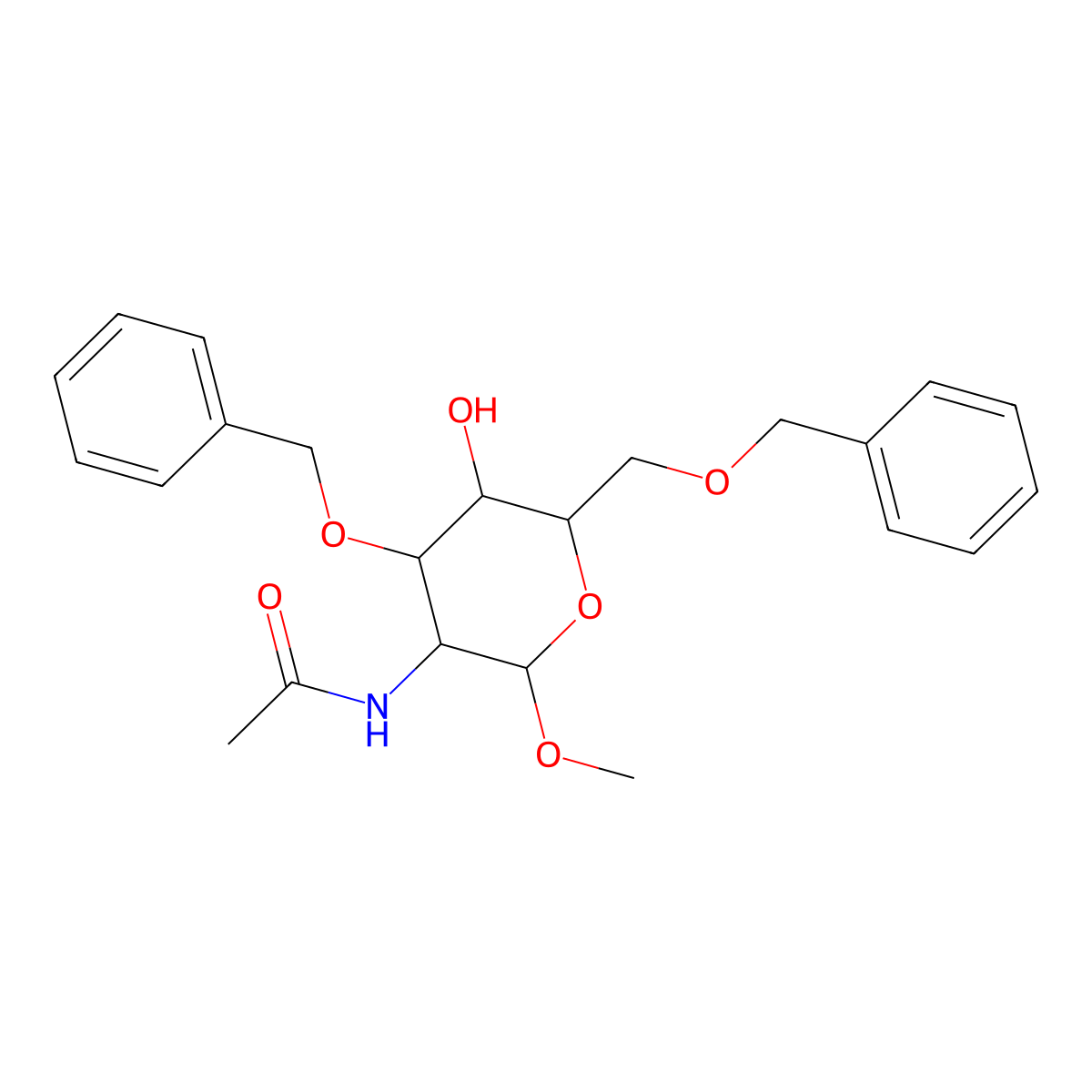 Methyl 2-acetamido-3,6-di-O-benzyl-2-deoxy-b-D-glucopyranoside molecular structure, CAS 144685-11-0