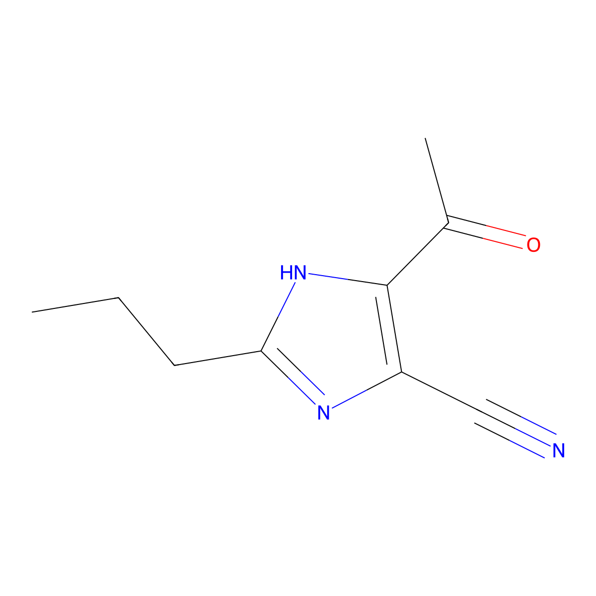 5-acetyl-2-propyl-1H-imidazole-4-carbonitrile molecular structure, CAS 144690-06-2
