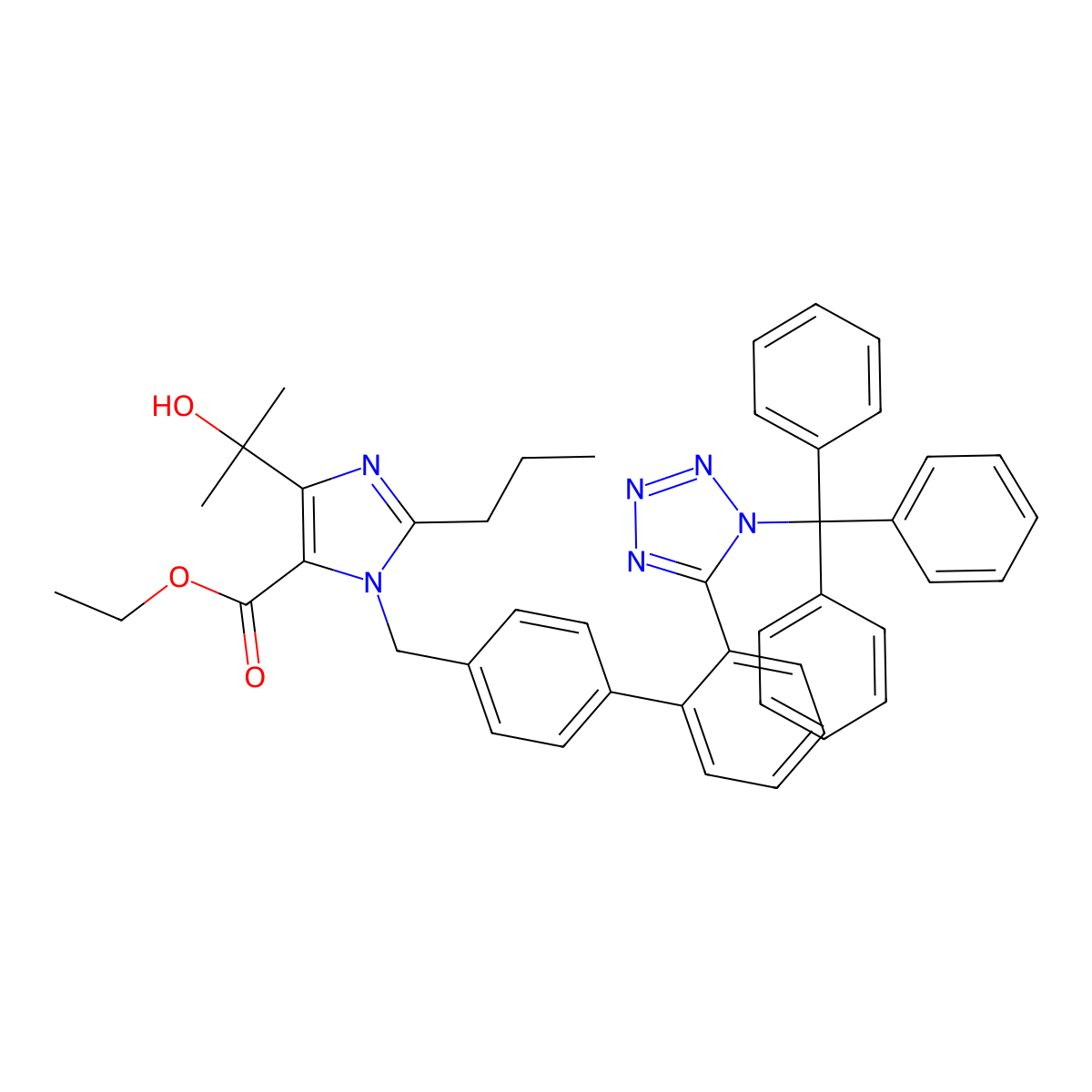Ethyl 4-(2-hydroxypropan-2-yl)-2-propyl-1-((2'-(1-trityl-1H-tetrazol-5-yl)biphenyl-4-yl)methyl)-1H-imidazole-5-carboxylate molecular structure, CAS 144690-33-5