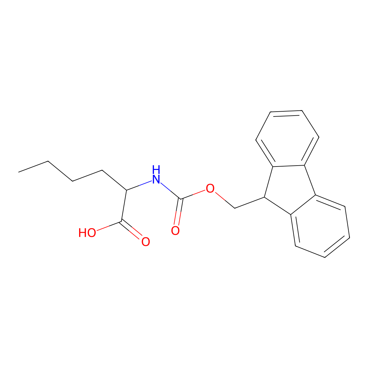 2-((((9H-fluoren-9-yl)methoxy)carbonyl)amino)hexanoic acid molecular structure, CAS 144701-20-2
