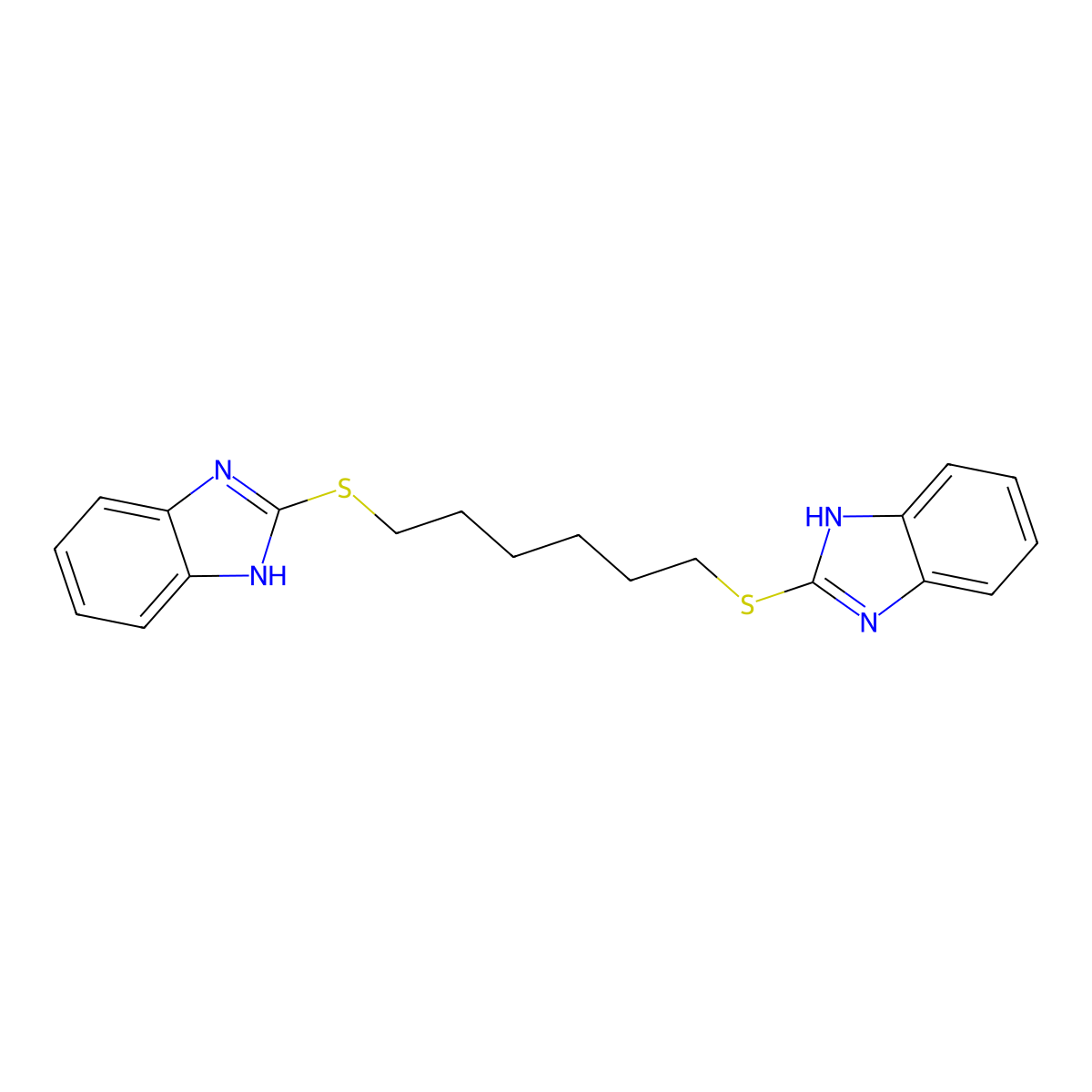 1,6-bis((1H-benzo[d]imidazol-2-yl)thio)hexane molecular structure, CAS 144705-21-5
