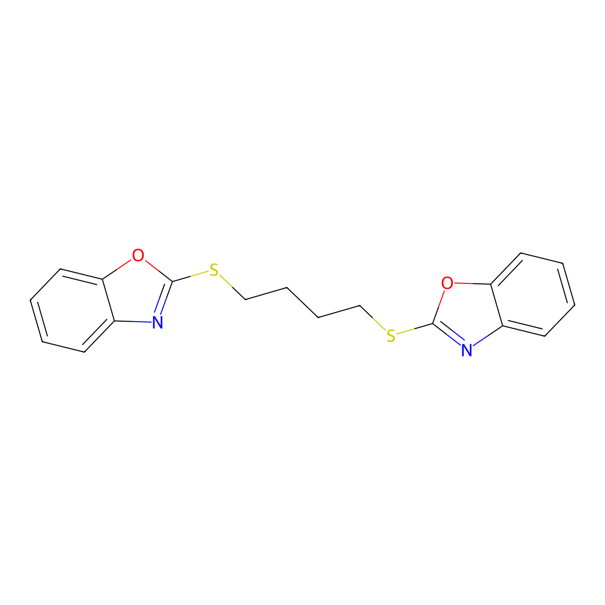 2-{[4-(1,3-Benzoxazol-2-ylsulfanyl)butyl]sulfanyl}-1,3-benzoxazole molecular structure, CAS 144705-26-0