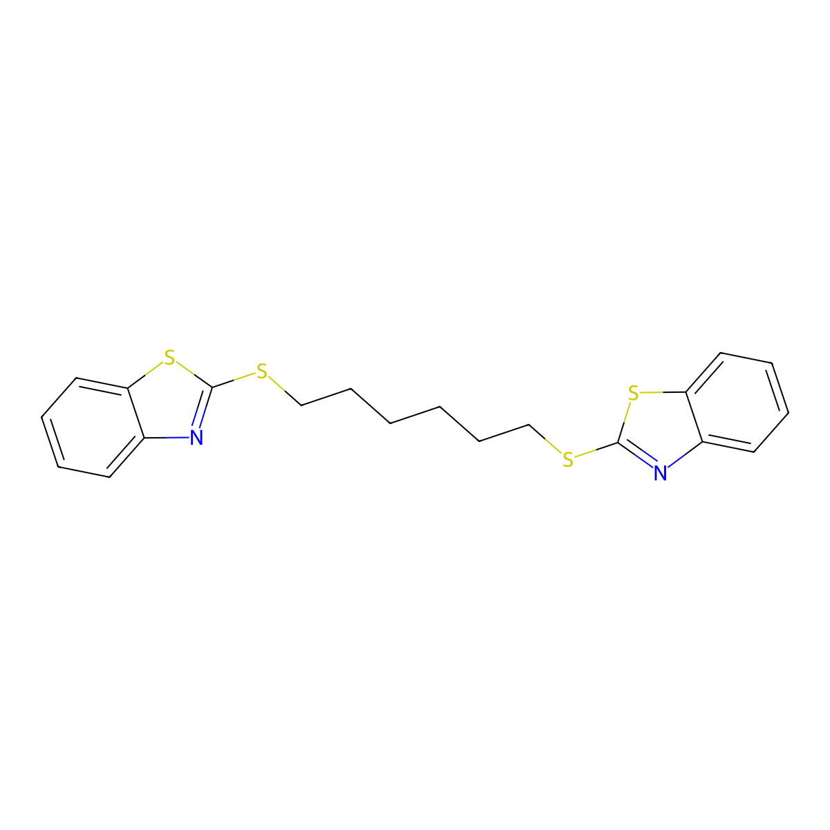 1,6-Bis(benzo[d]thiazol-2-ylthio)hexane molecular structure, CAS 144705-29-3