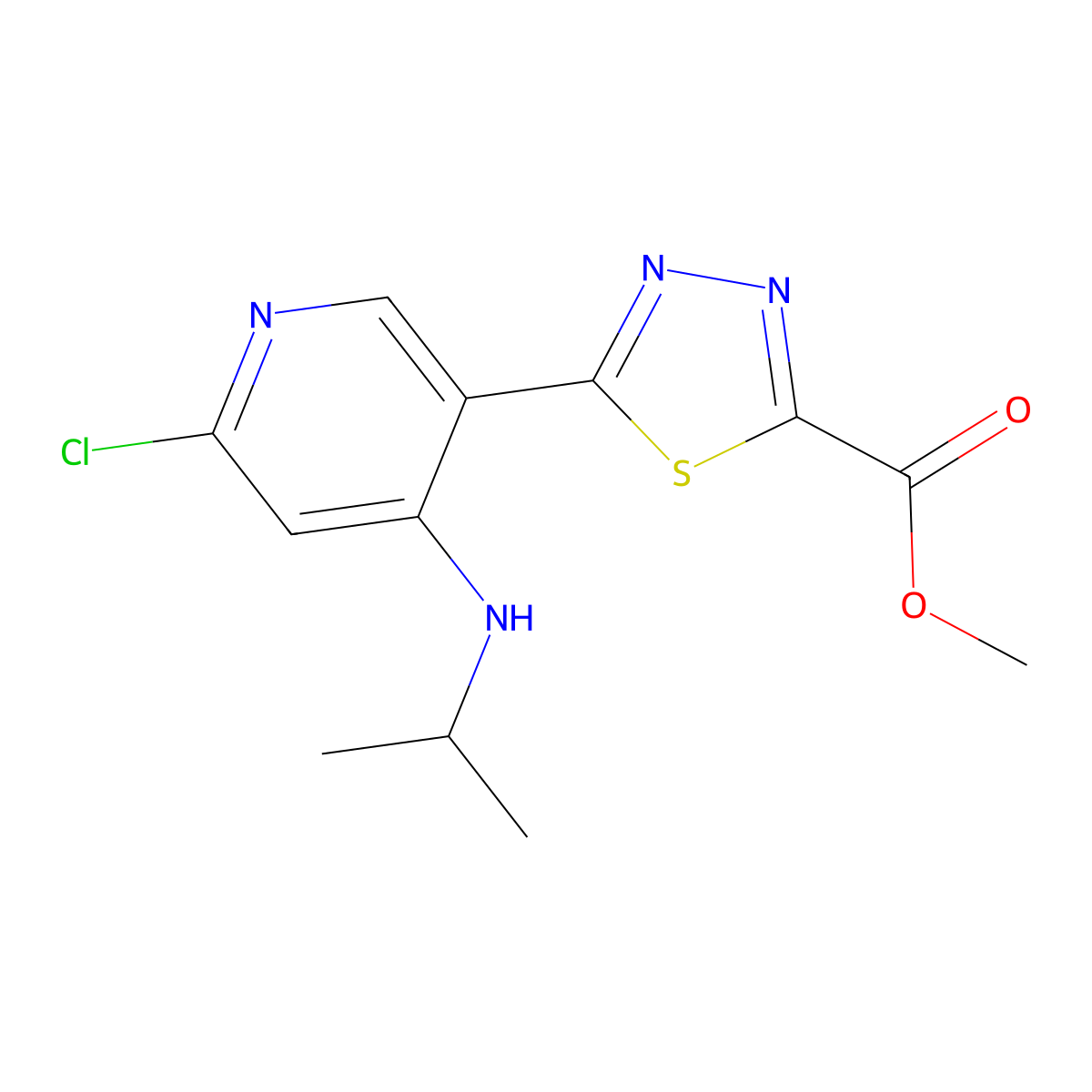 Methyl 5-(6-chloro-4-(isopropylamino)pyridin-3-yl)-1,3,4-thiadiazole-2-carboxylate molecular structure, CAS 1447227-78-2