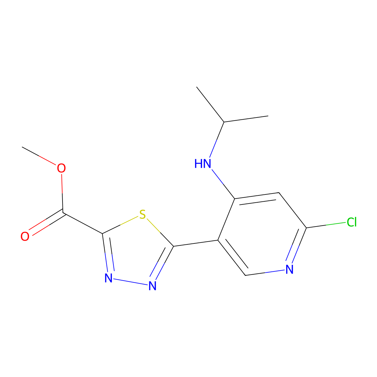 Methyl 5-(6-chloro-4-(isopropylamino)pyridin-3-yl)-1,3,4-thiadiazole-2-carboxylate molecular structure, CAS 1447227-78-2