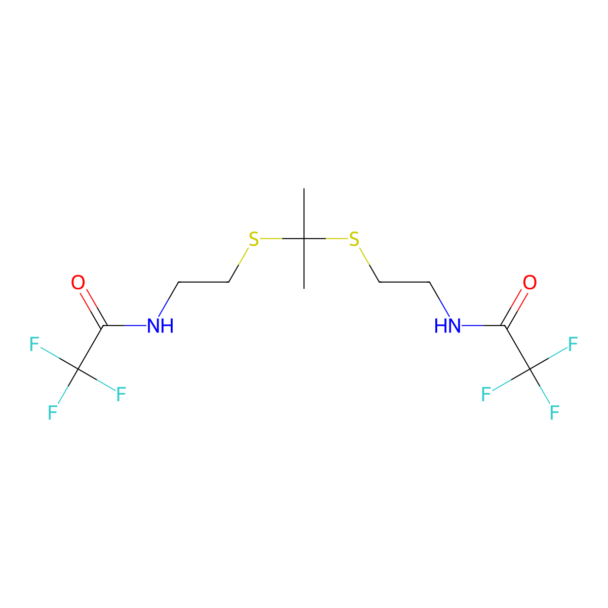 N,N'-((Propane-2,2-diylbis(sulfanediyl))bis(ethane-2,1-diyl))bis(2,2,2-trifluoroacetamide) molecular structure, CAS 1447231-20-0