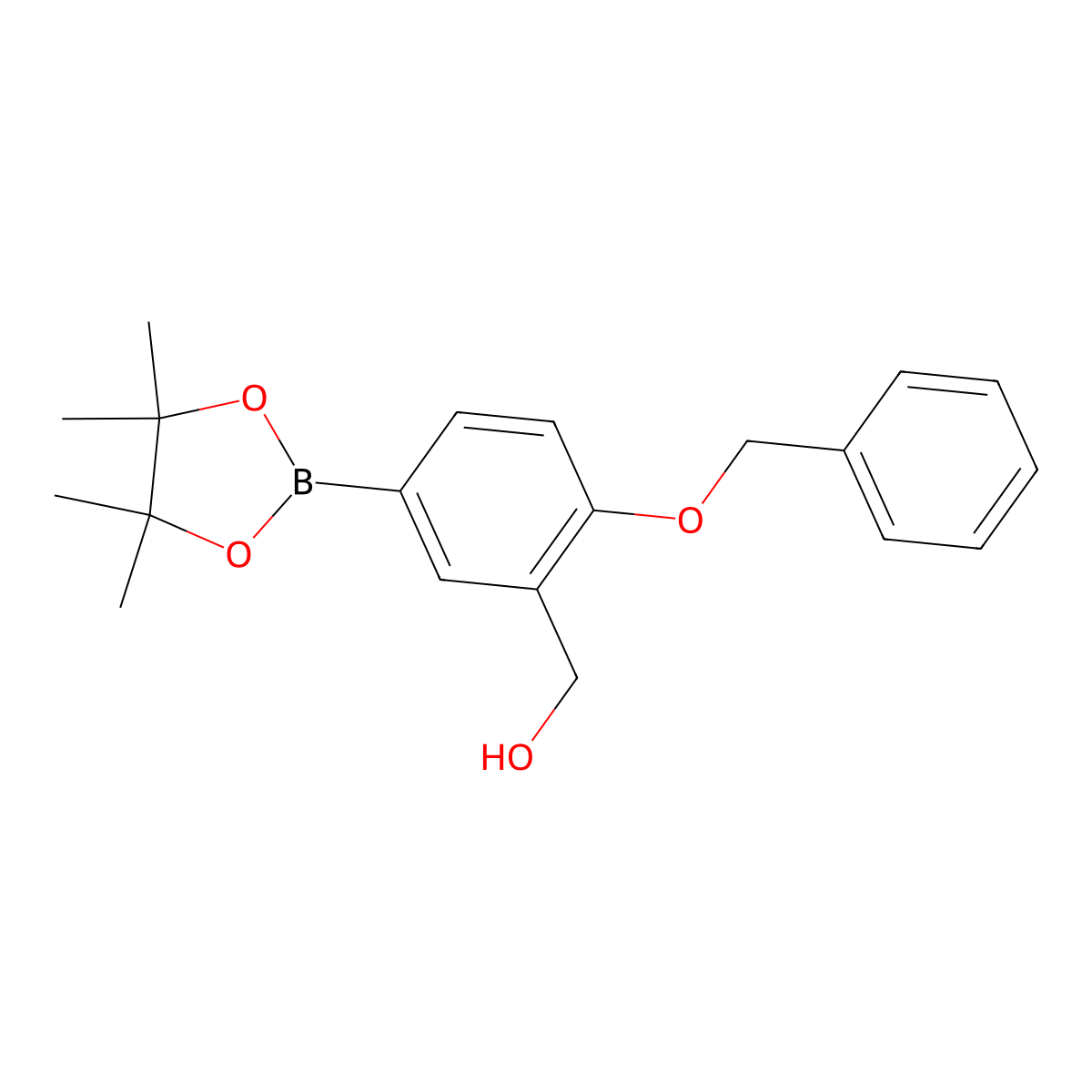 (2-(Benzyloxy)-5-(4,4,5,5-tetramethyl-1,3,2-dioxaborolan-2-yl)phenyl)methanol molecular structure, CAS 1447325-83-8
