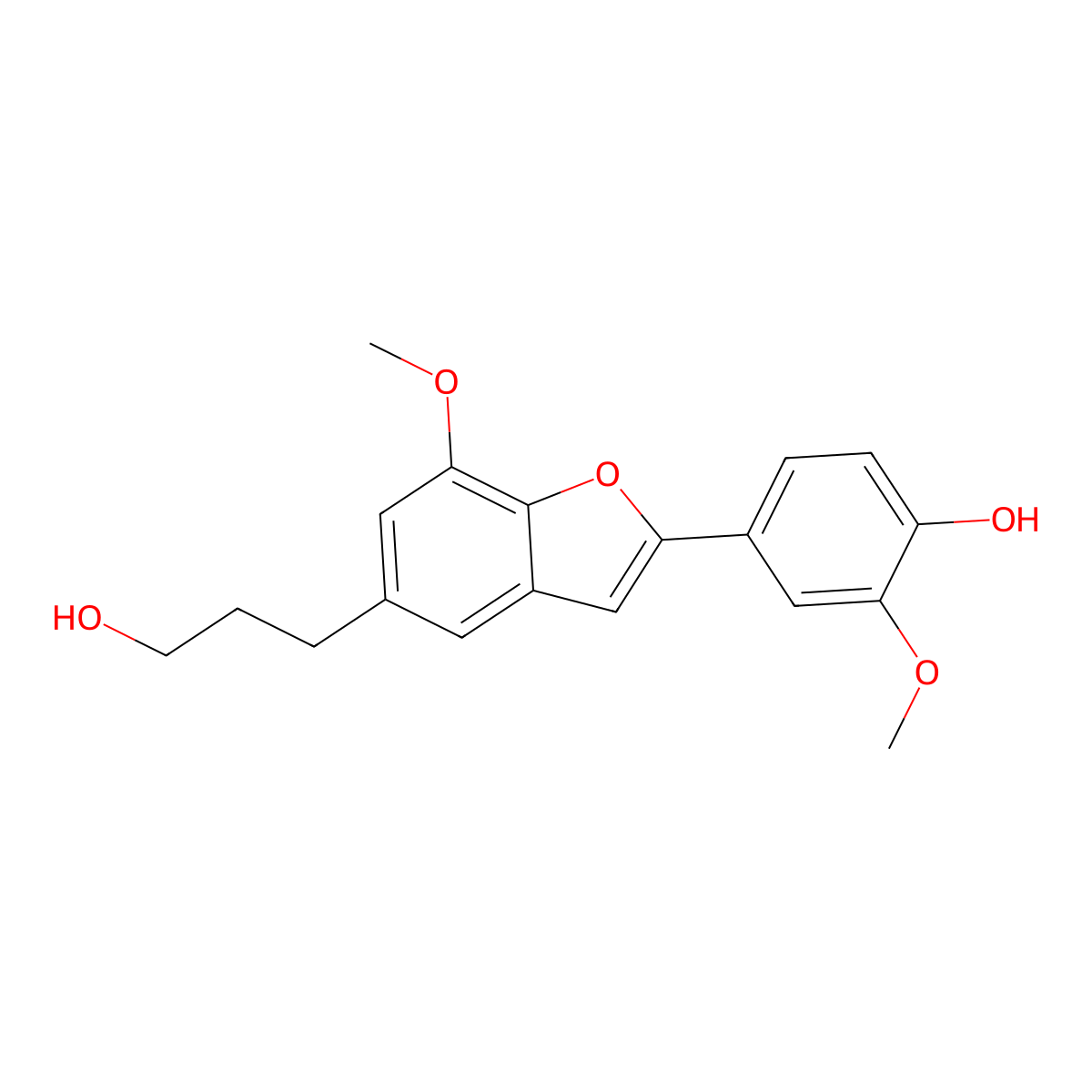4-(5-(3-Hydroxypropyl)-7-methoxybenzofuran-2-yl)-2-methoxyphenol molecular structure, CAS 144735-57-9