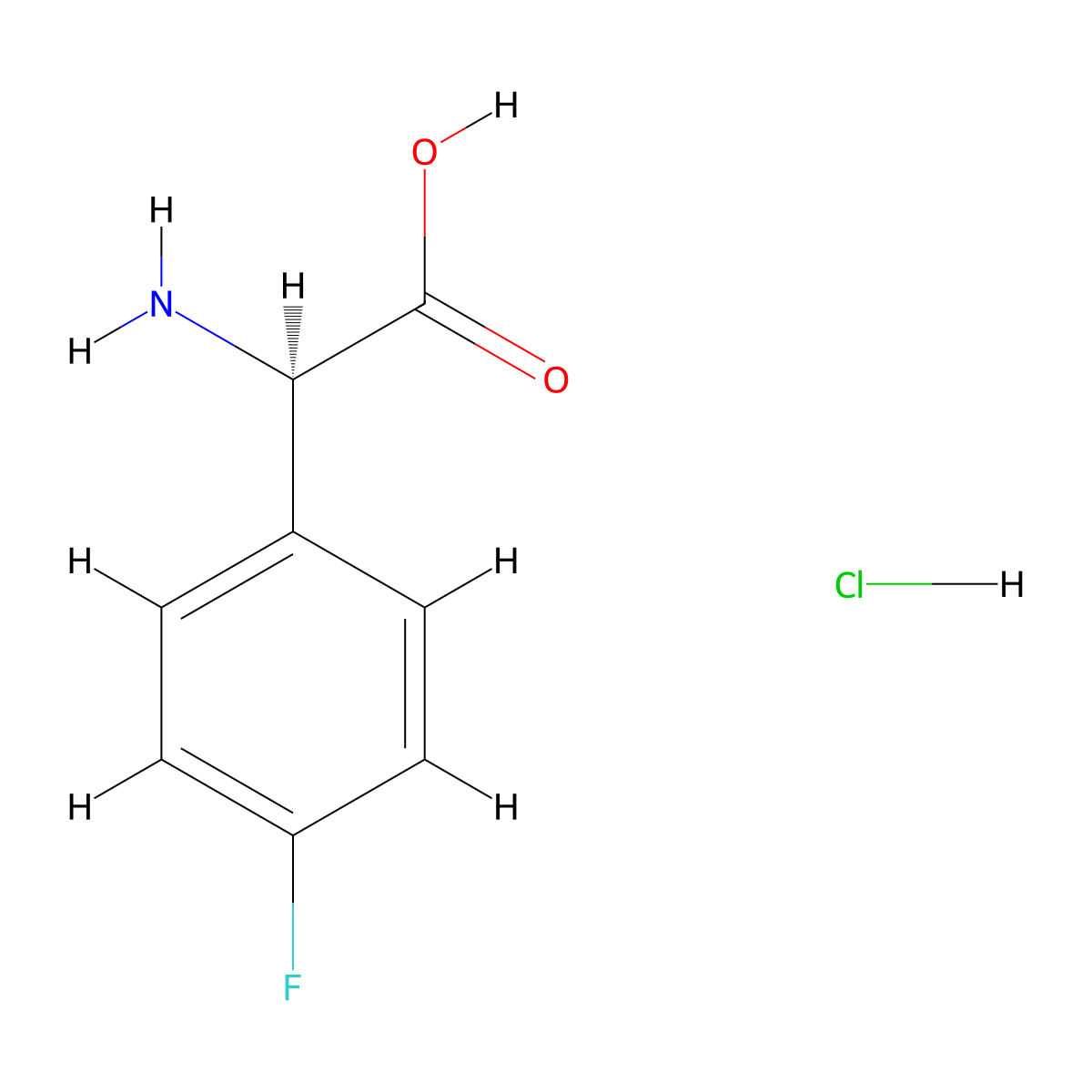 (R)-2-Amino-2-(4-fluorophenyl)acetic acid hydrochloride molecular structure, CAS 144744-41-2